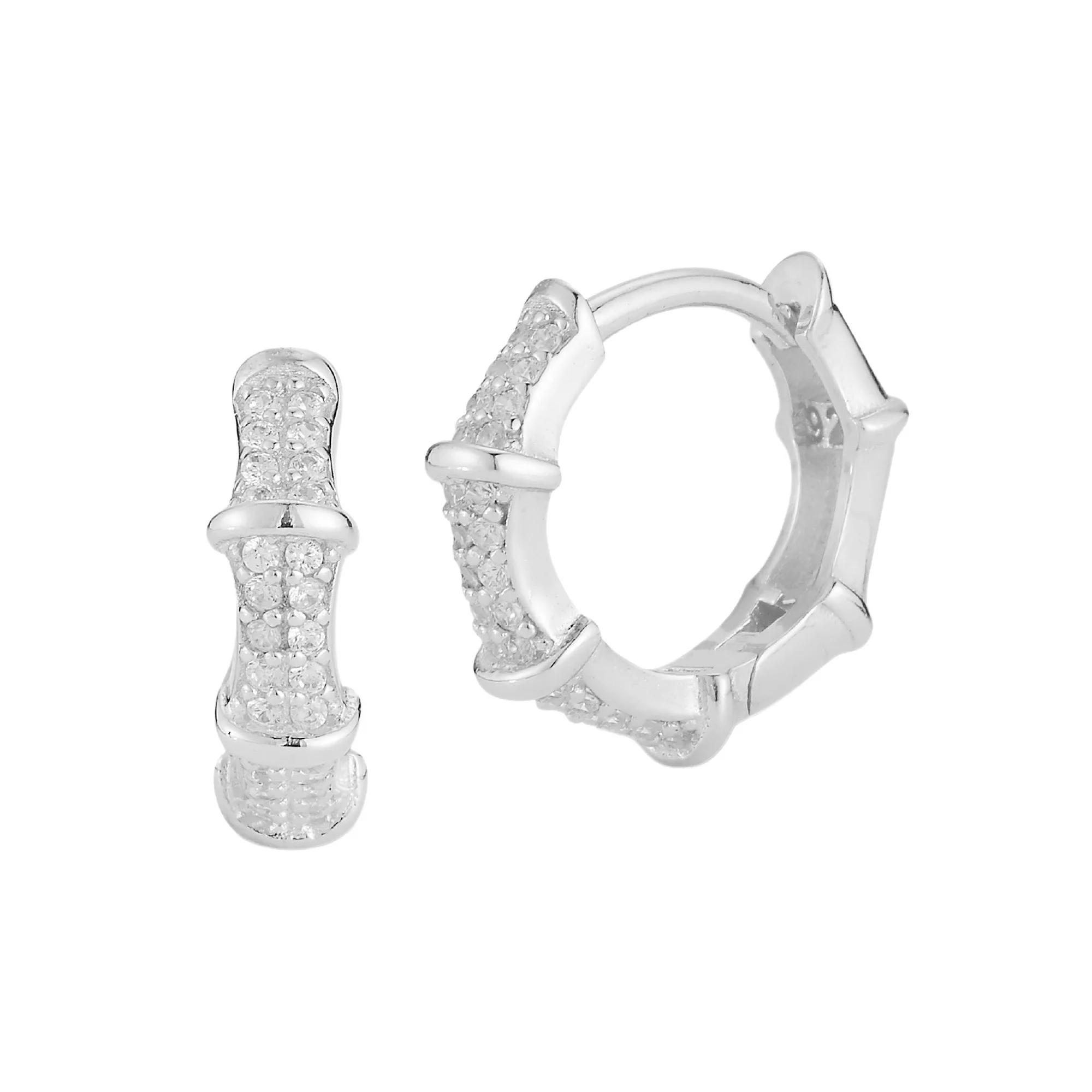 Sunkissed Sterling Cubic Zirconia Bamboo Mini Hoop Earrings, Women's, Silver Tone Product Image