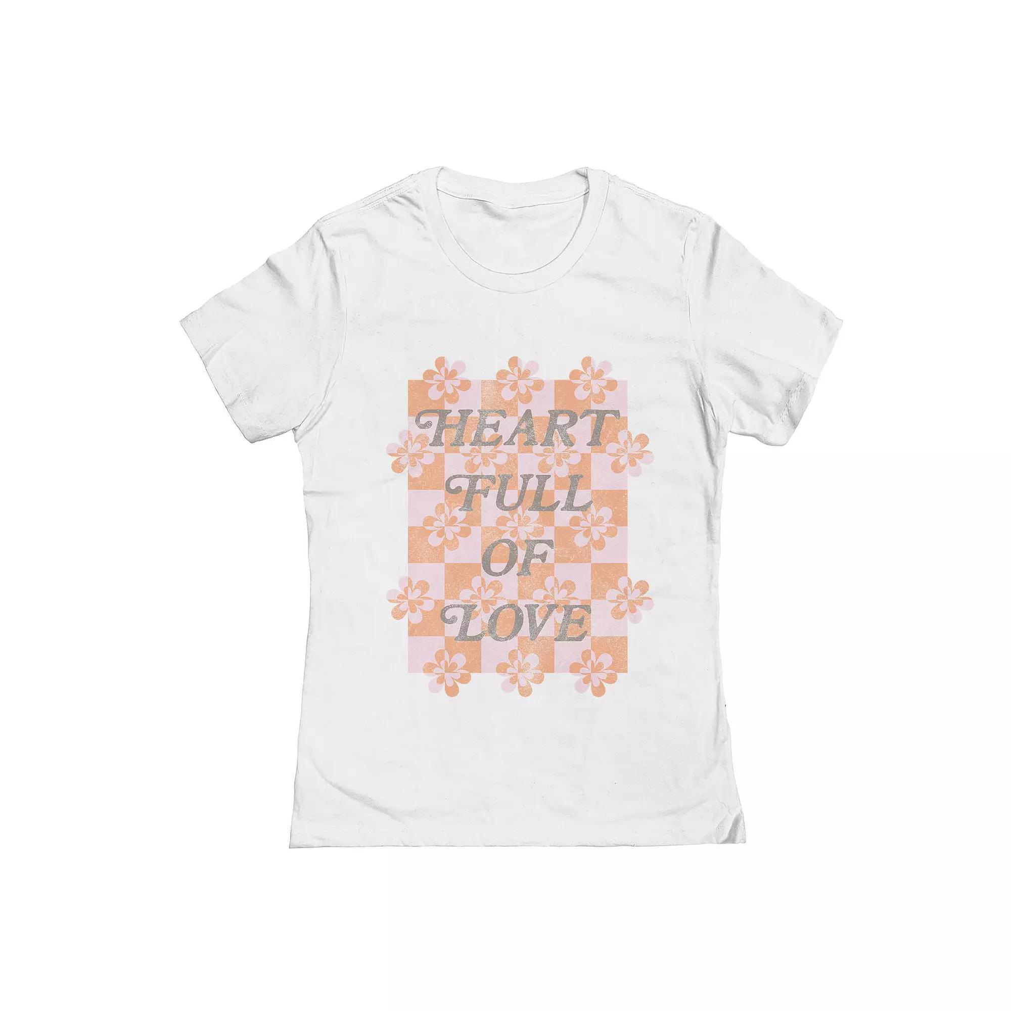 Junior's Heart Full of Love Valentine's Day Graphic Tee, Women's, Size: Medium, White Product Image