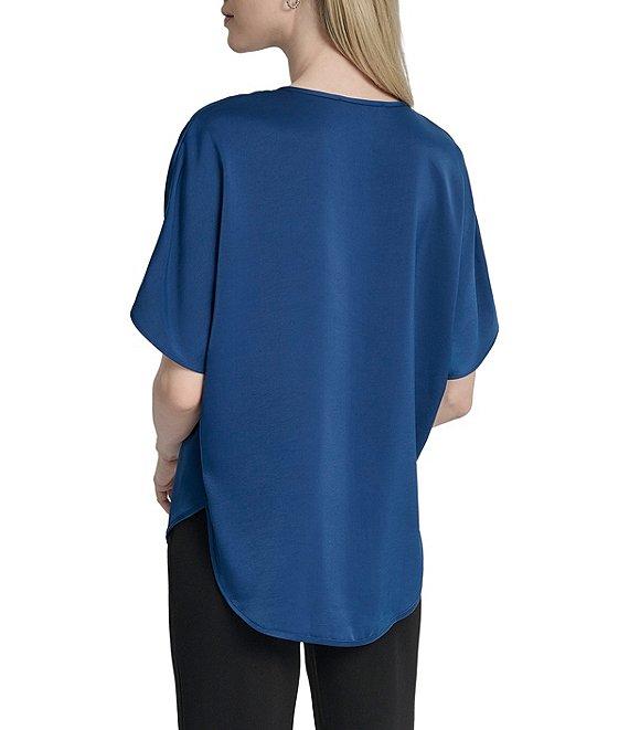 DKNY by Donna Karan Woven V-Neck Short Sleeve Blouse Product Image