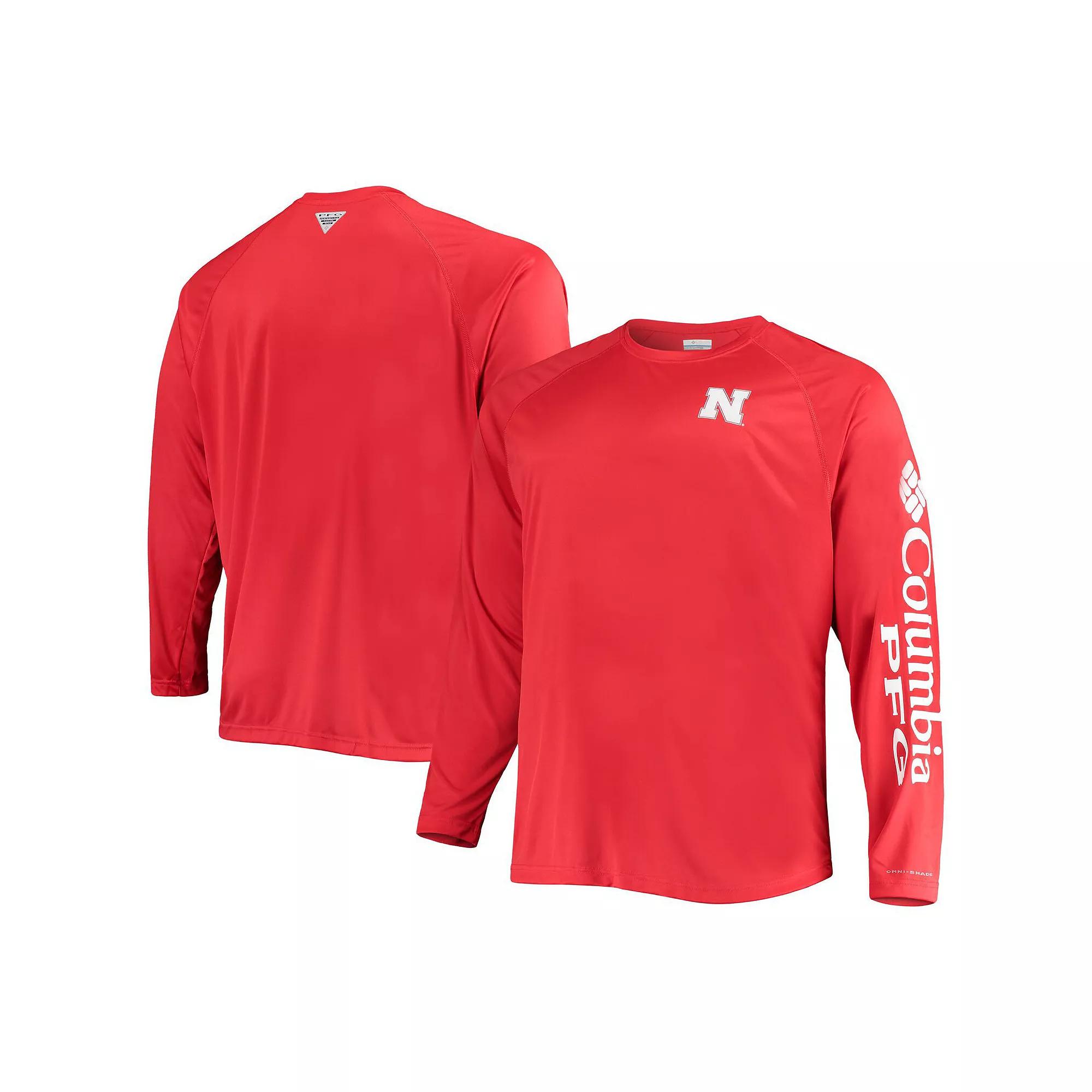 Men's Columbia Scarlet Nebraska Huskers Big & Tall Terminal Tackle Omni-Shade Long Sleeve Raglan T-Shirt, Size: 5XLT, Red Product Image