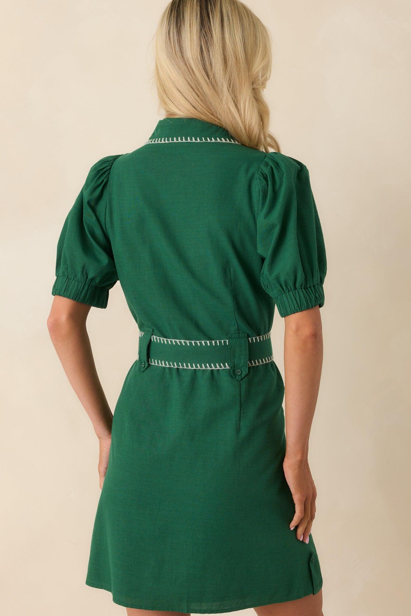 Heard It Before Hunter Green Cotton Belted Mini Shirt Dress Product Image