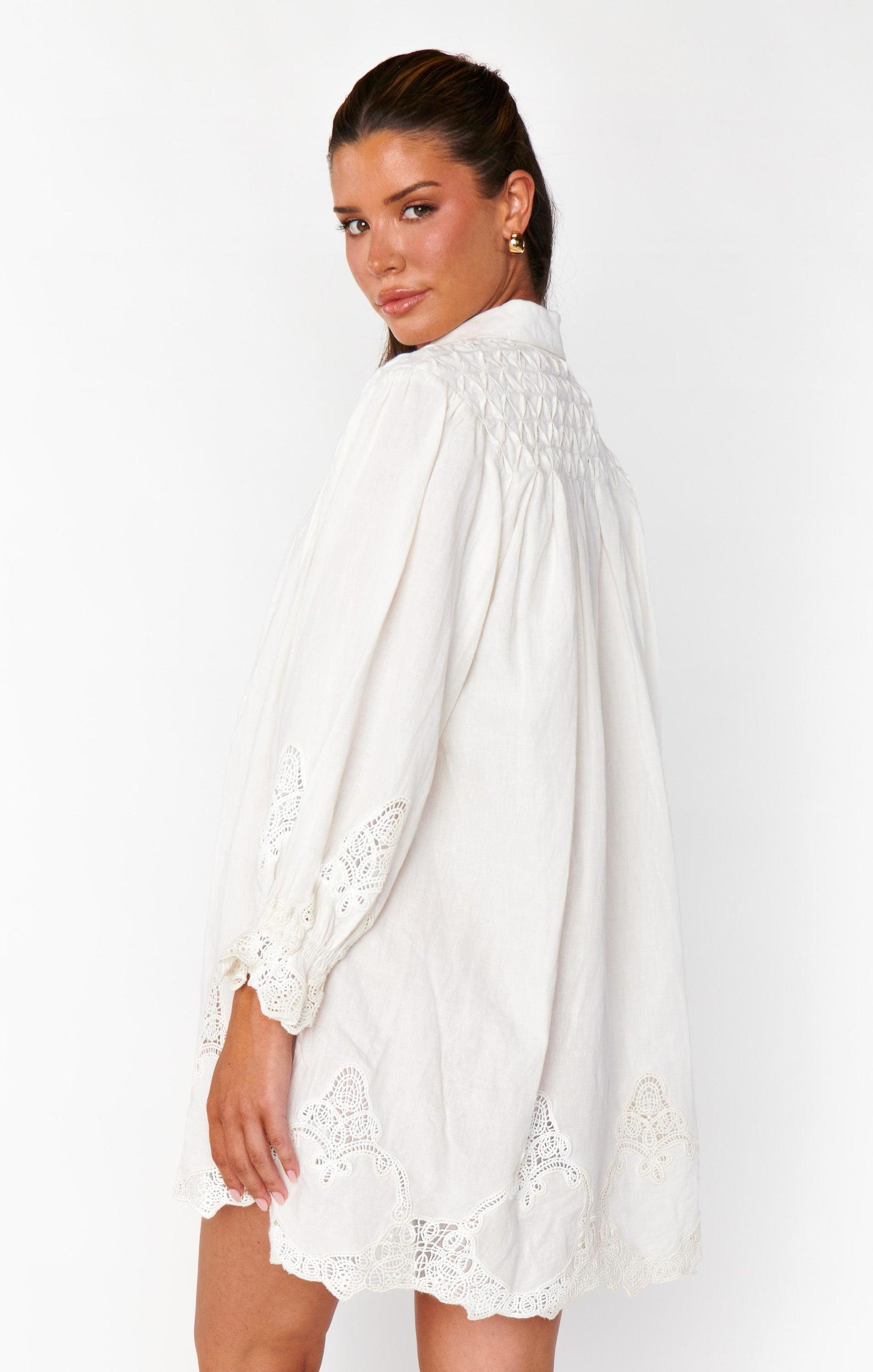 Leona Mini Dress ~ White Lace Embroidery Product Image