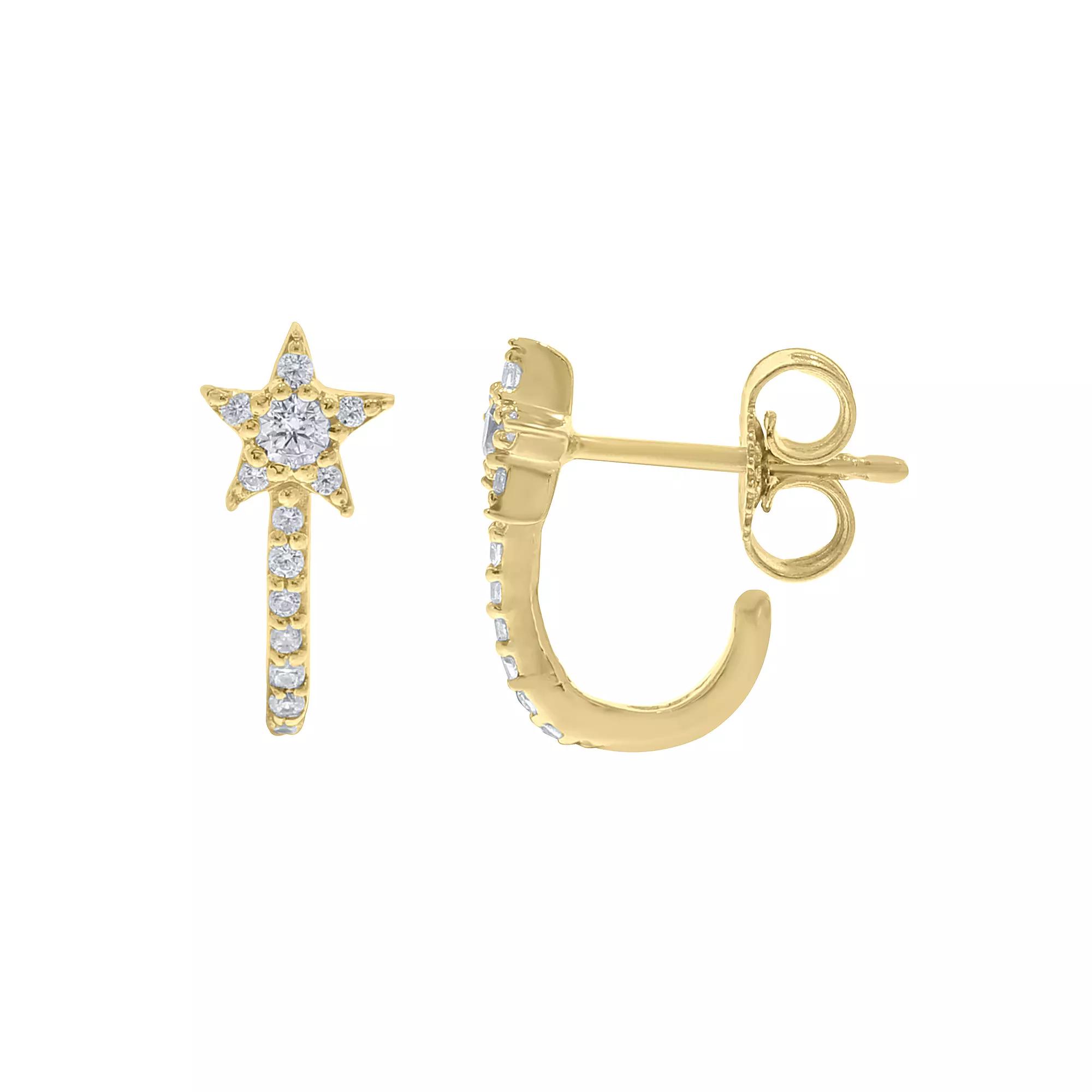 Sterling Silver 1/6 Carat T.W. Diamond Star Earrings, Women's, Gold Tone Product Image
