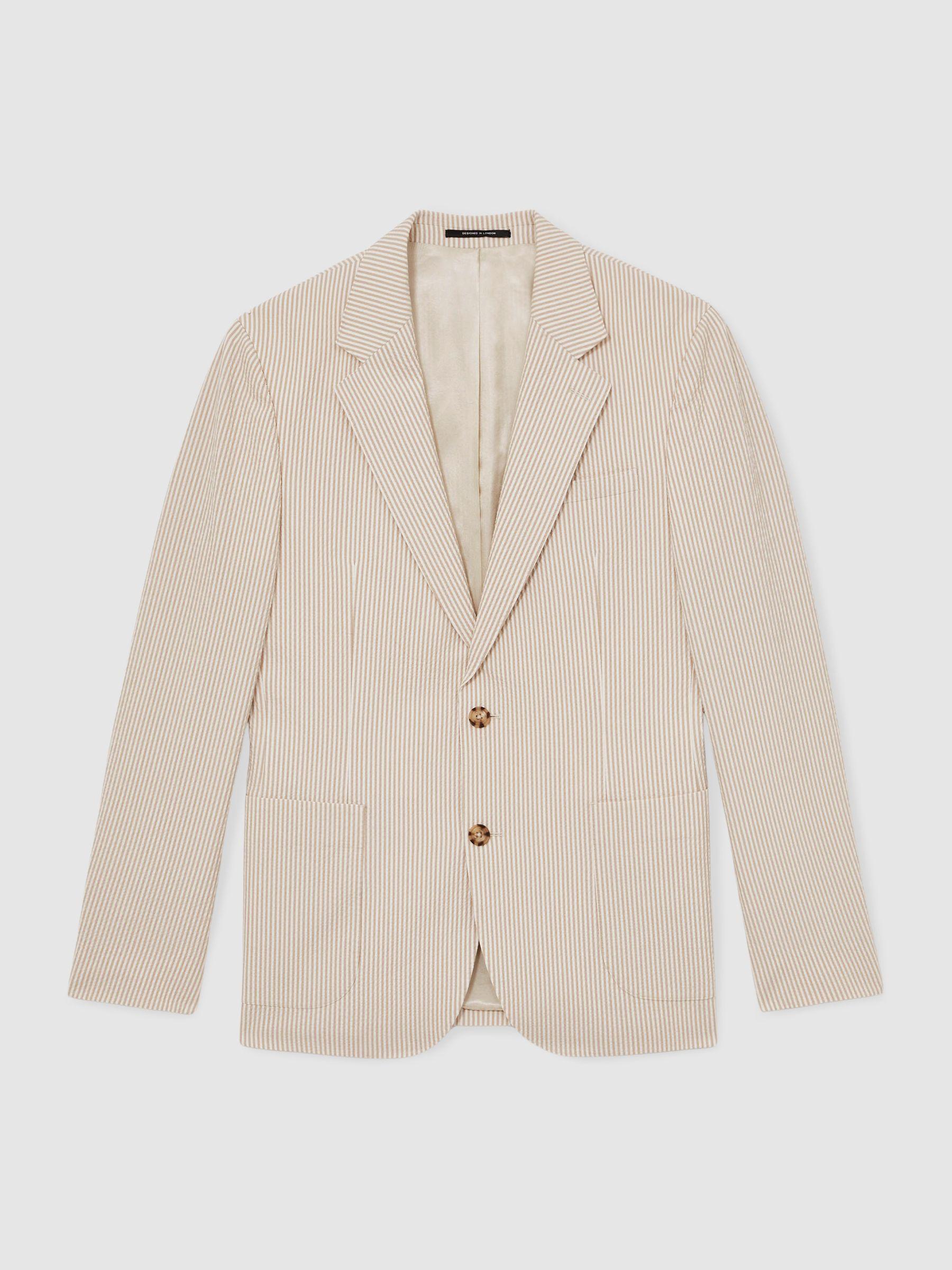 Seersucker Slim-Fit Suit Trousers in Oatmeal/White Product Image