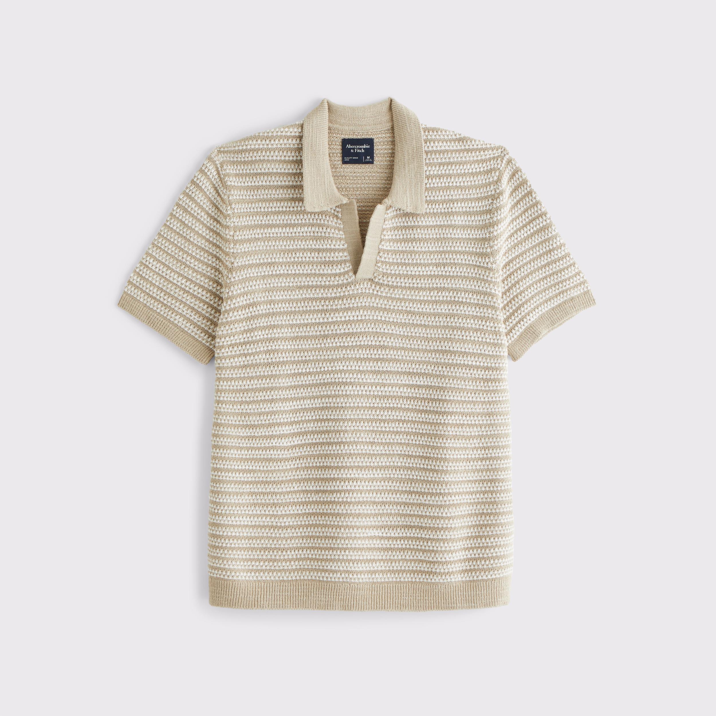 Textural Striped Johnny Collar Sweater Polo Product Image