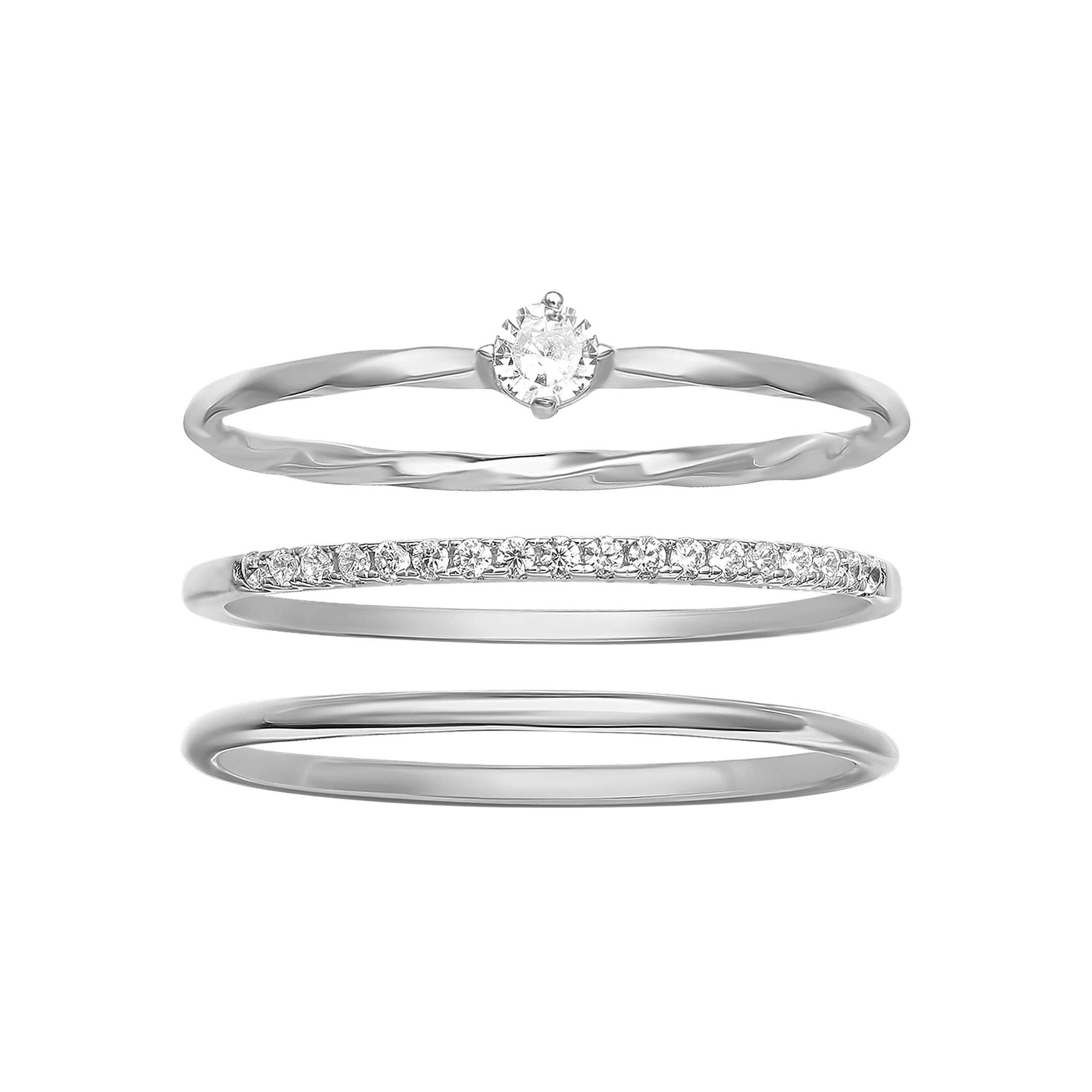 PRIMROSE Sterling Silver Cubic Zirconia Trio Ring Set, Women's, Size: 8 Product Image