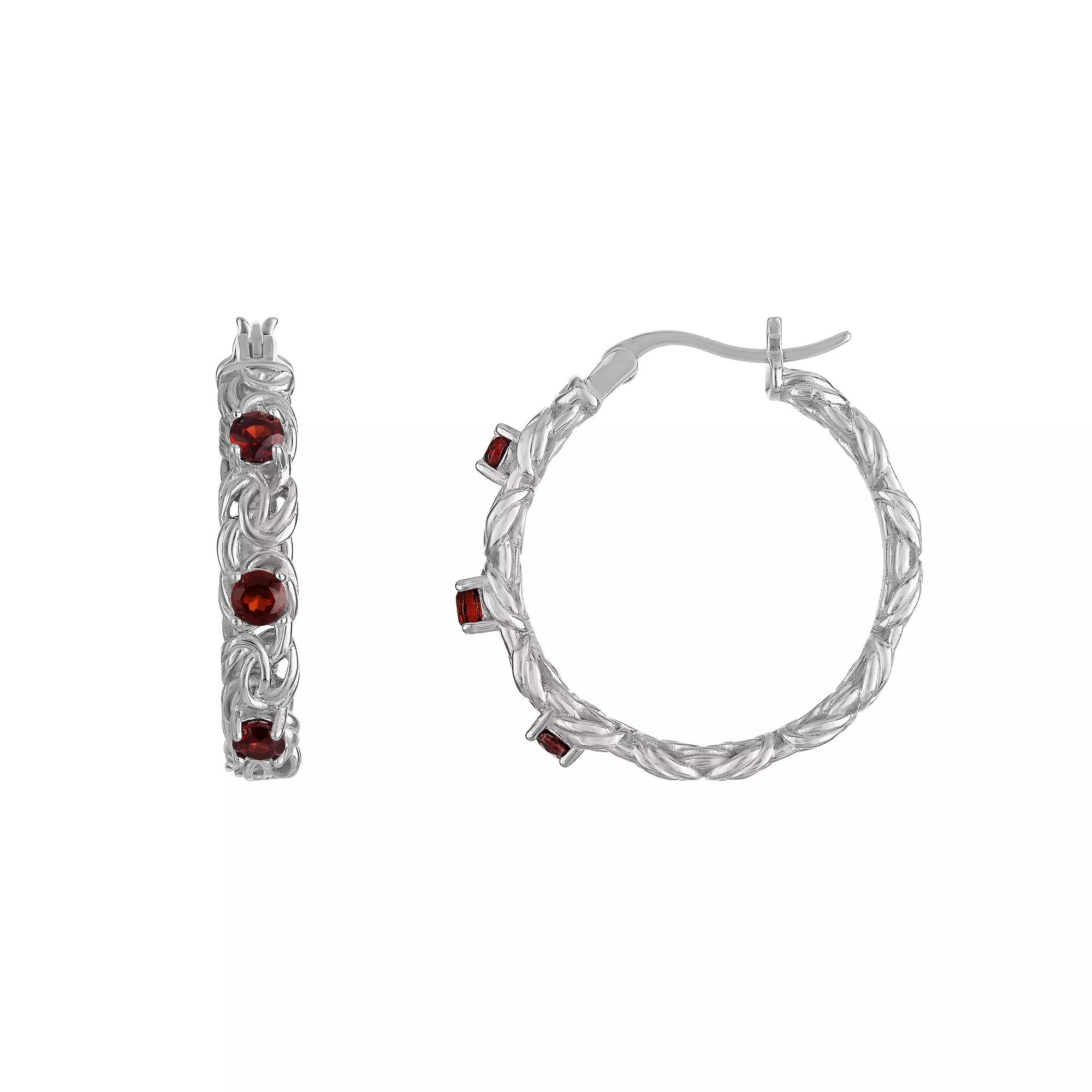 Designs by Gioelli Sterling Silver Gemstone Byzantine Hoop Earrings, Women's, Cr Red Product Image