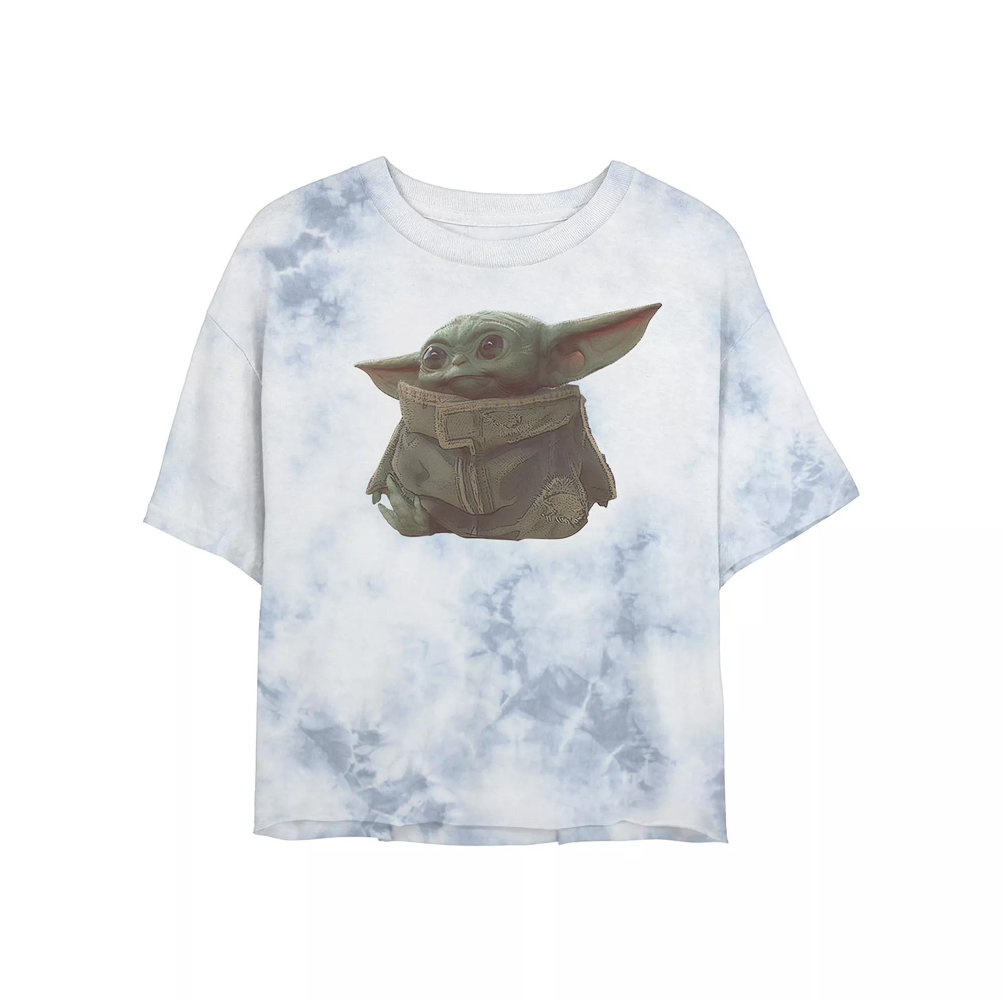 Juniors' Star Wars: The Mandalorian The Child Portrait Wash Crop Tee, Women's, Size: Small, White Blue Product Image
