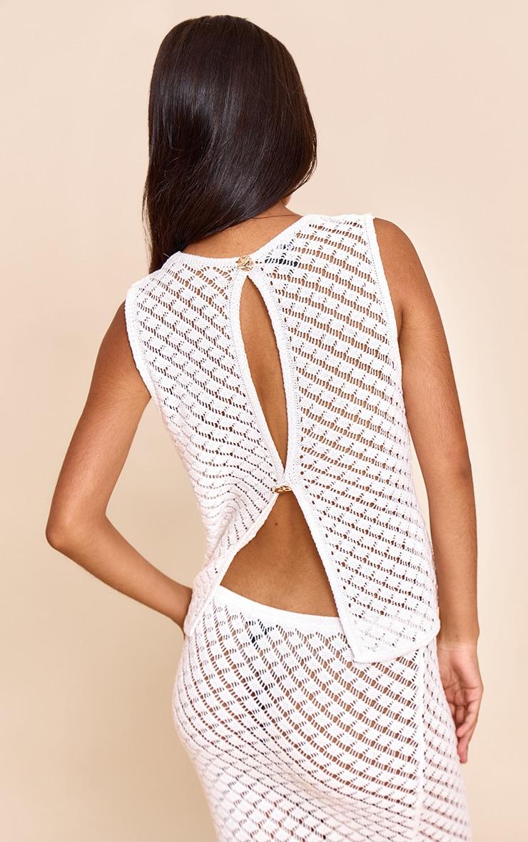 Petite White Knitted Open Back Long Top Product Image