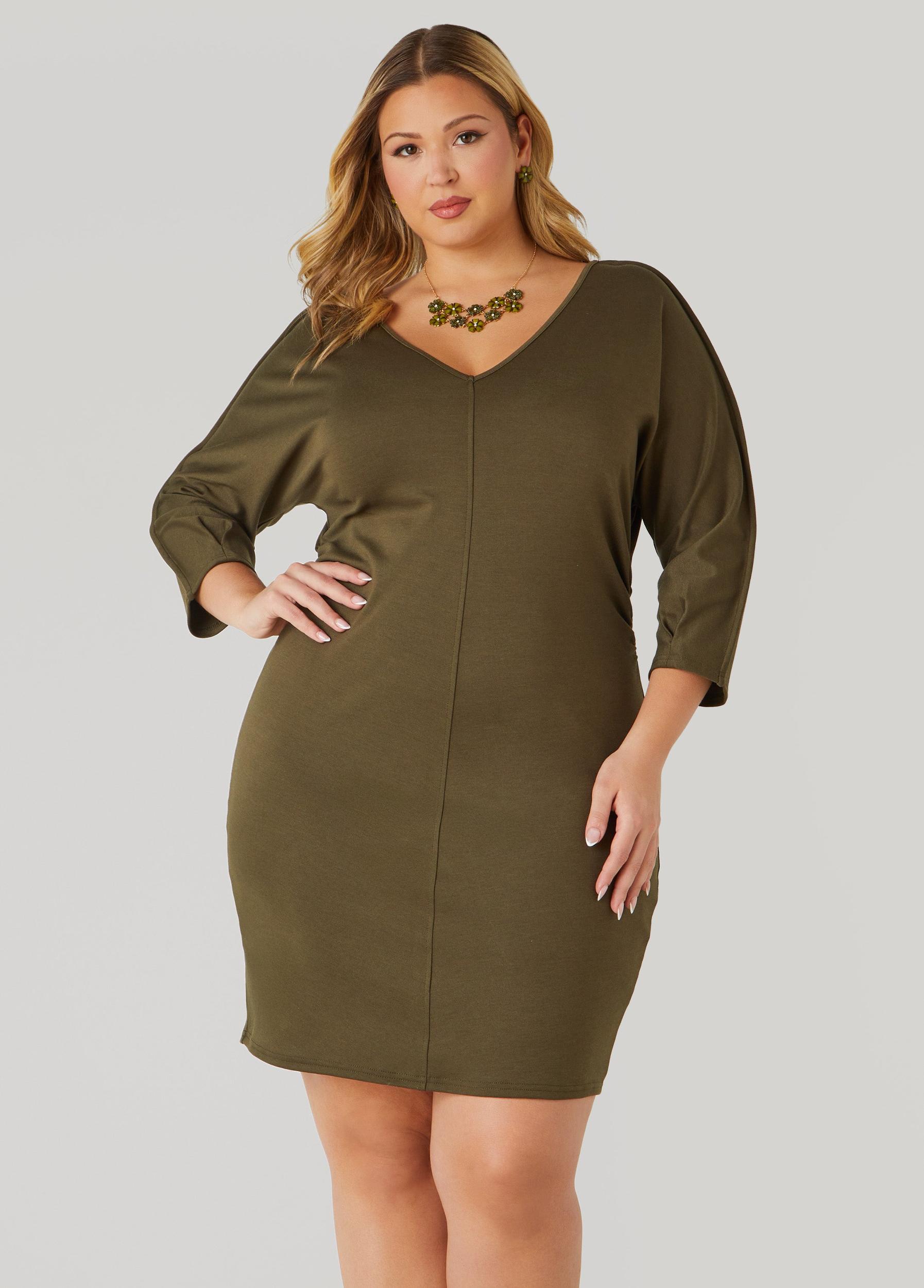 Plus Size Ruched V Neck Dress Ashley Stewart Product Image