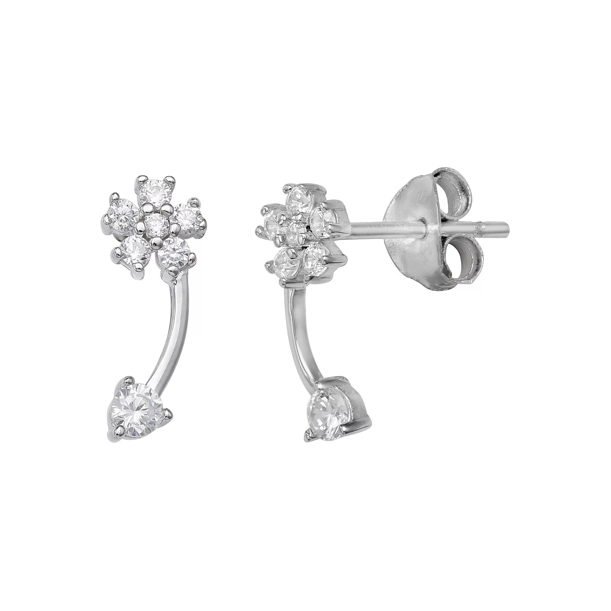 PRIMROSE Sterling Silver Cubic Zirconia Flower Curved Stick Stud Earrings, Women's Product Image