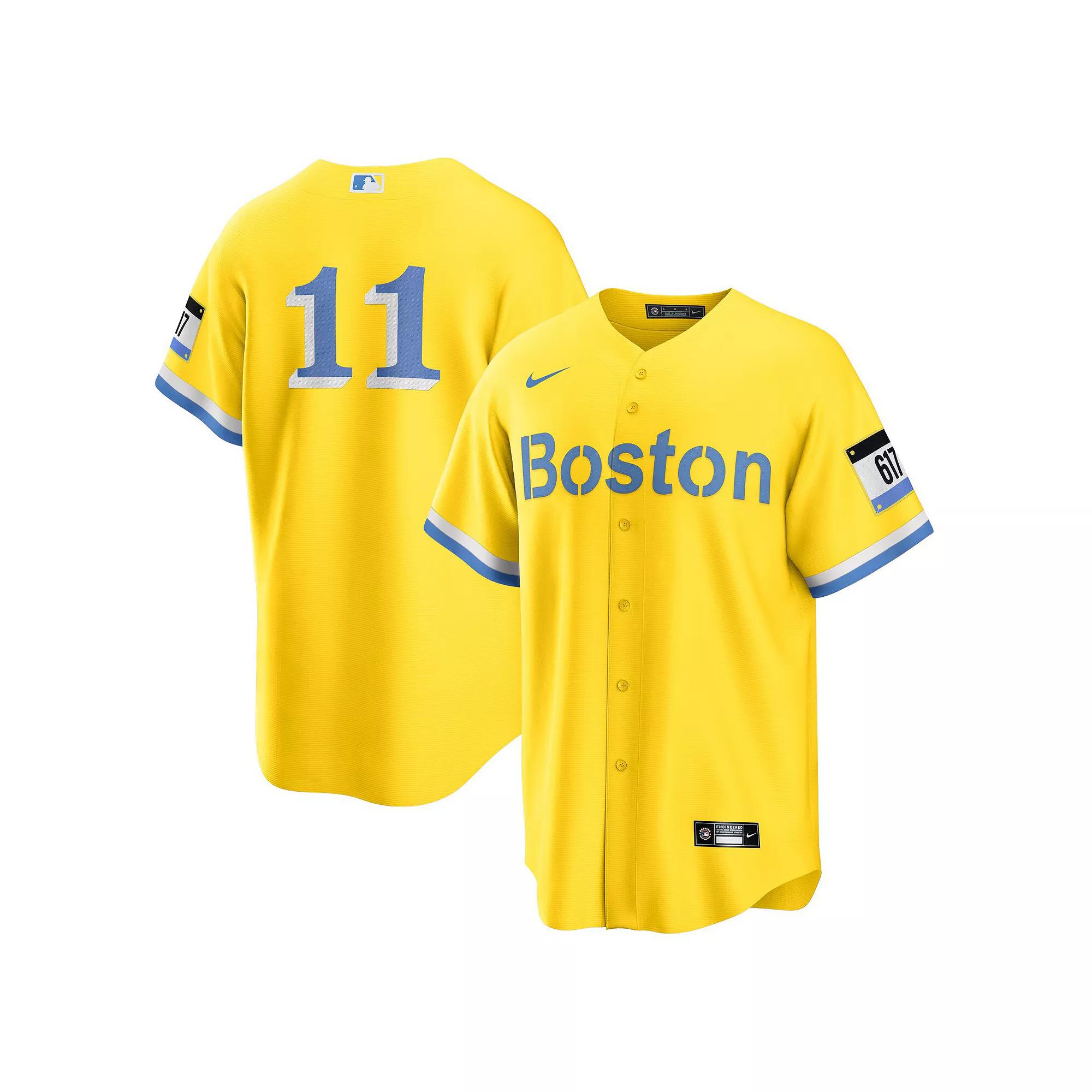 Men's Nike Rafael Devers Gold/Light Blue Boston Red Sox City Connect Replica Player Jersey, Size: Medium Product Image