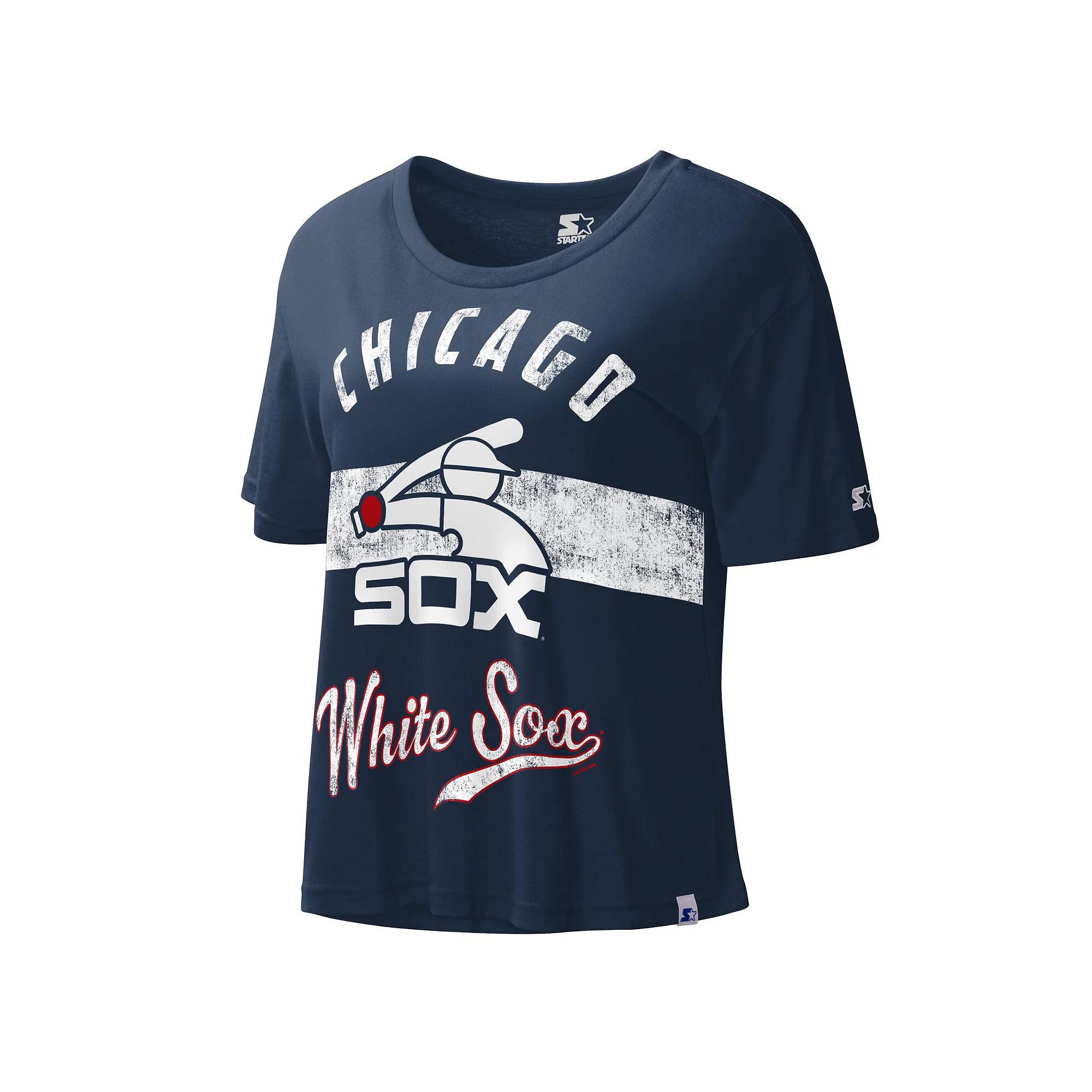 Women's Starter Navy Chicago White Sox Cooperstown Collection Record Setter Crop Top,  Product Image