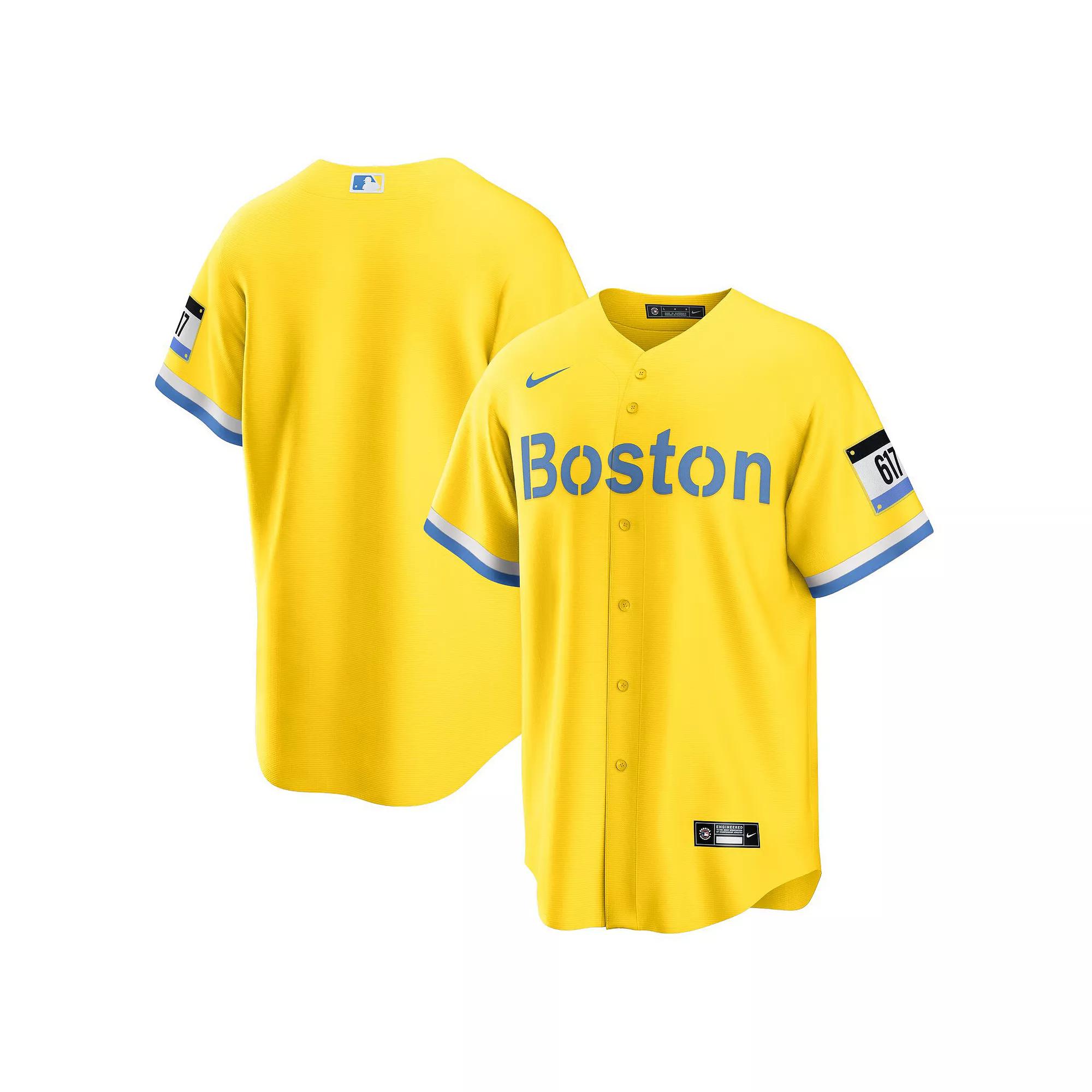 Men's Nike Gold/Light Blue Boston Red Sox City Connect Replica Jersey, Size: Large Product Image