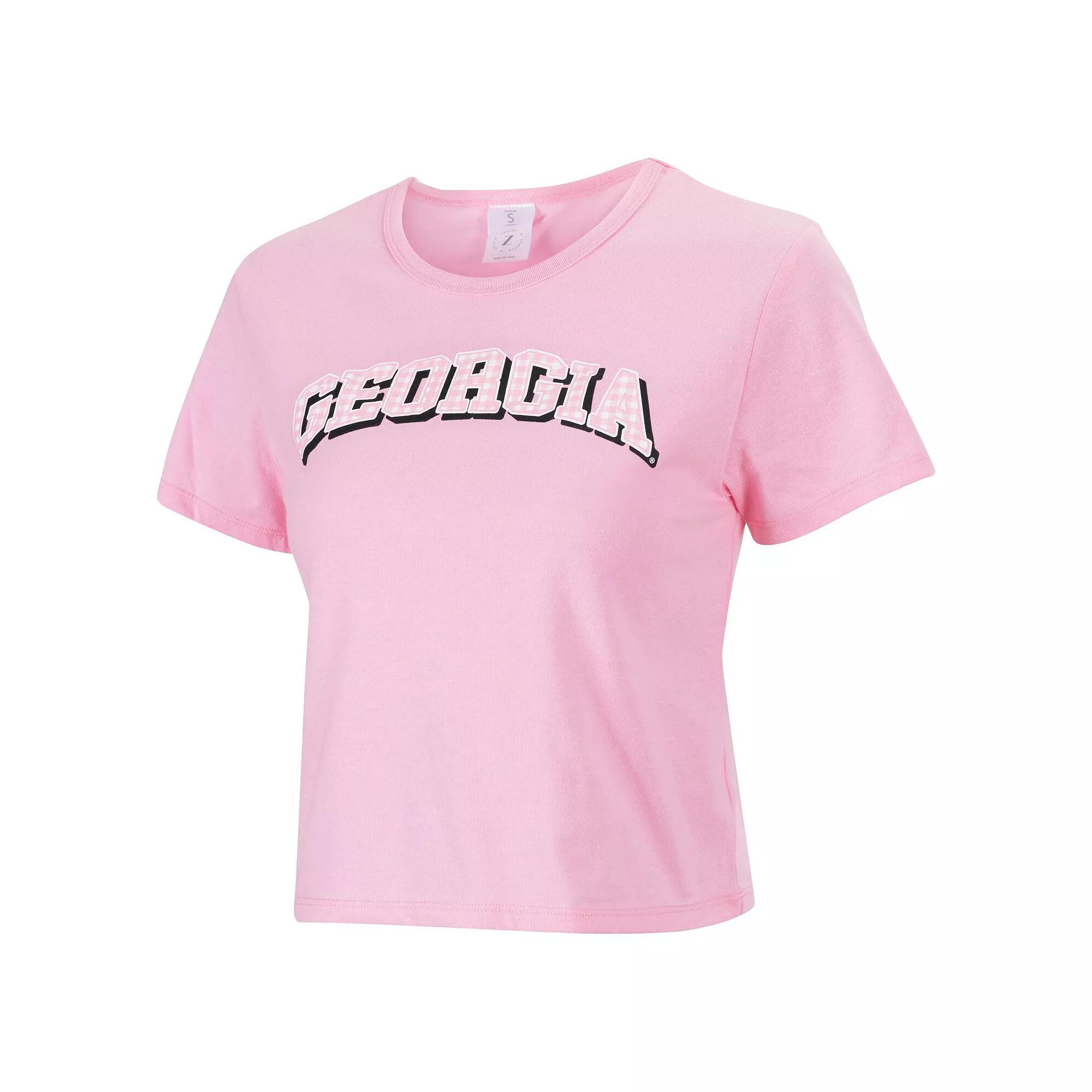 Women's ZooZatz Pink Georgia Bulldogs Gingham Logo Cropped T-Shirt,  Product Image