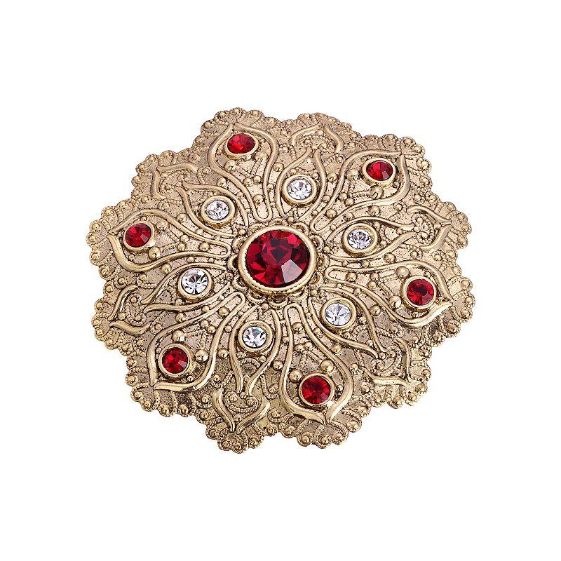 1928 Gold Tone Flower Crystal Pin, Womens, Red Product Image