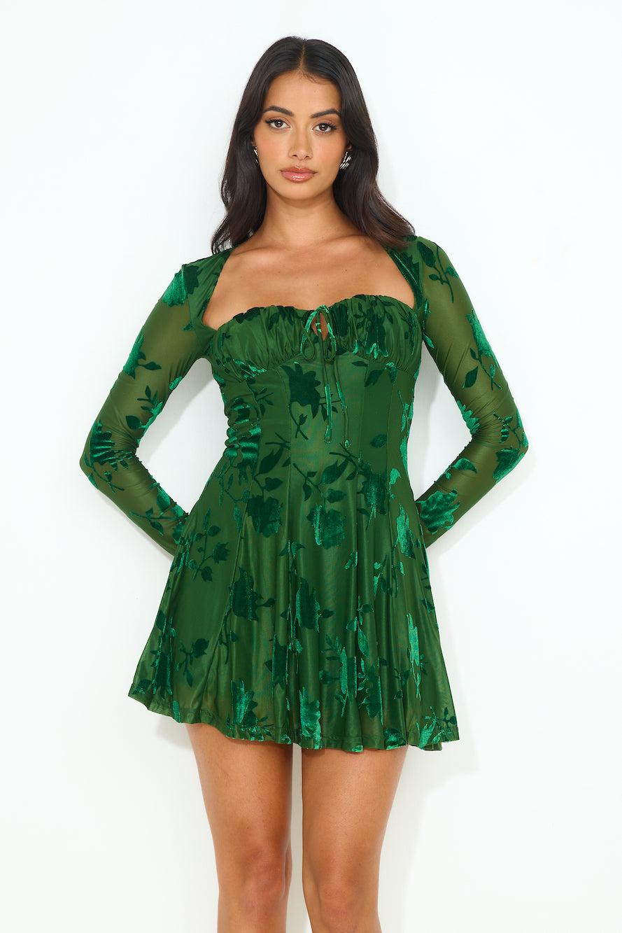 New City Long Sleeve Mini Dress Green Product Image