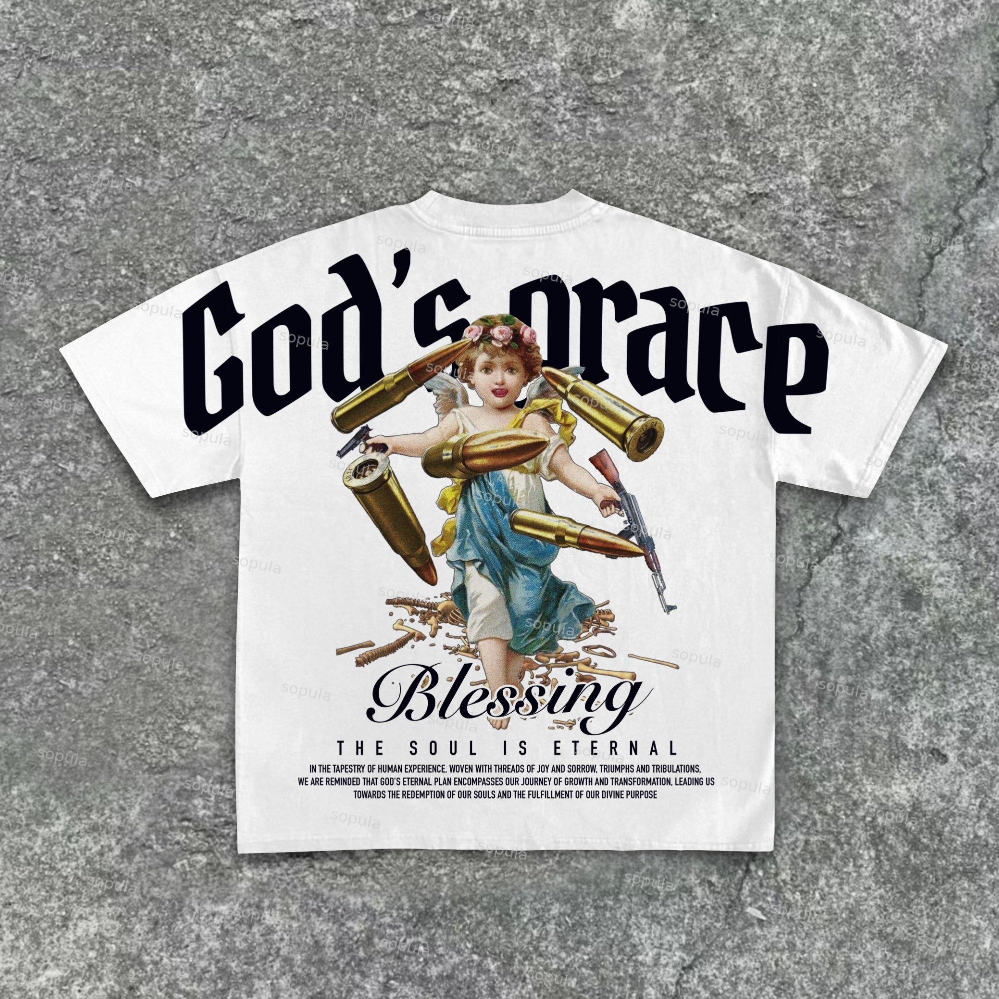 Sopula Angel Vintage Letters Blessings Graphic Cotton T-Shirt Product Image