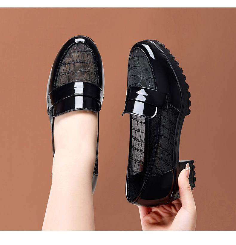 Platform Patent Leather Panel Mesh Block Heel Loafers Product Image