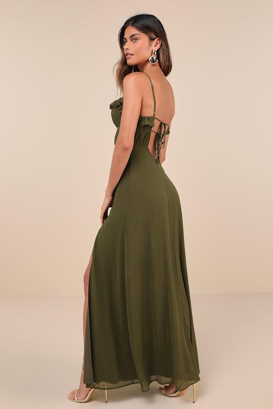Exemplary Beauty Olive Green Sleeveless Tie-Back Maxi Dress Product Image