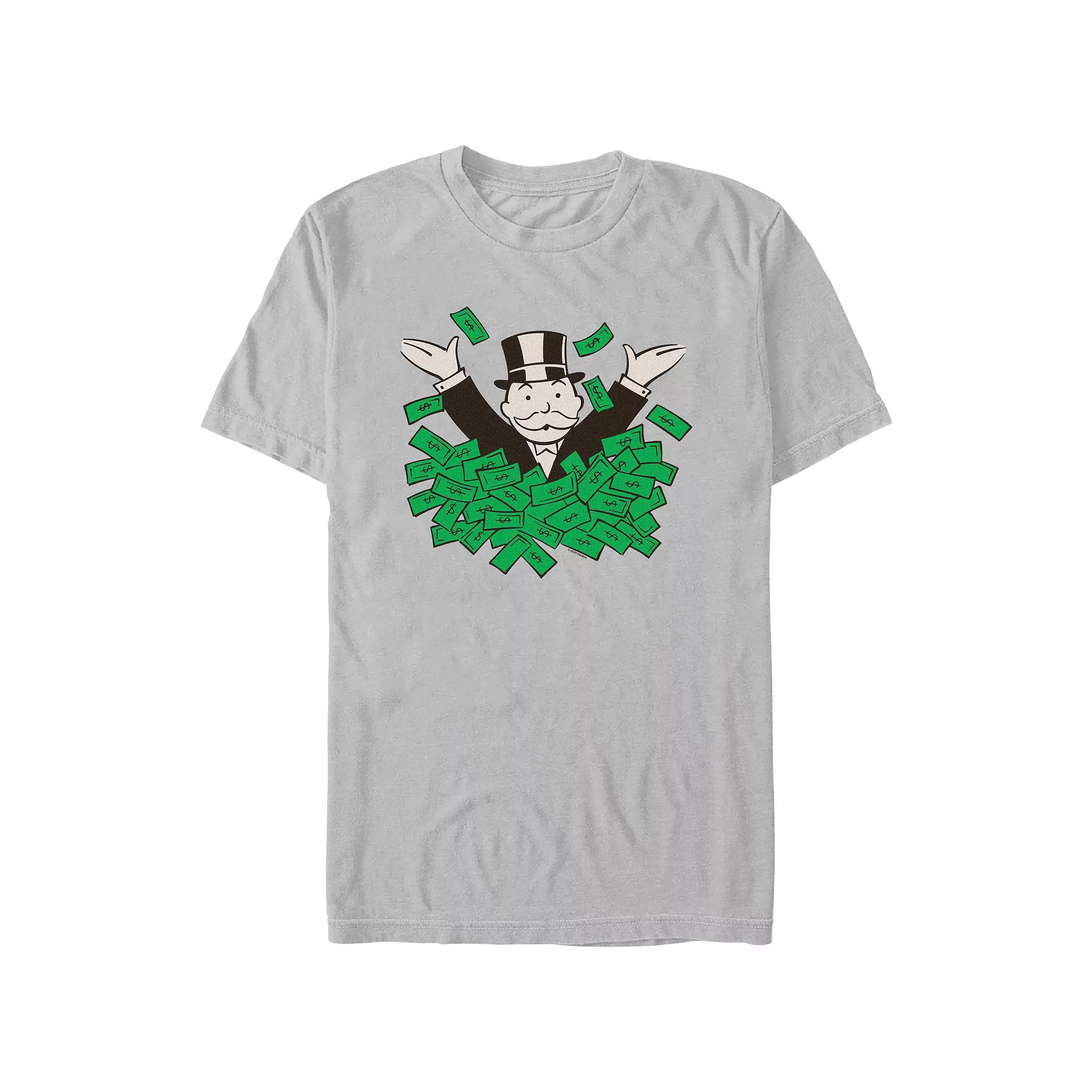 Men's Monopoly Mr. Monopoly In Money Pile Graphic Tee, Size: XL, Silver Product Image
