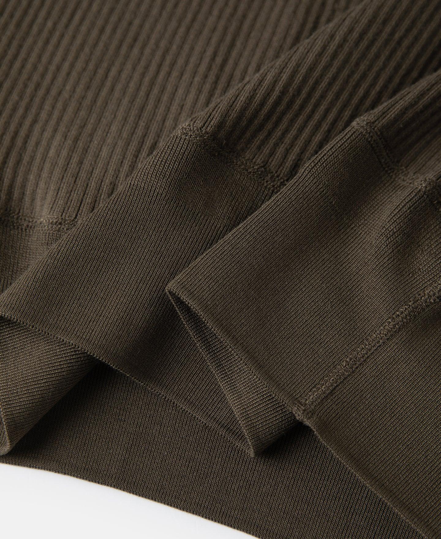Ribbed Long Sleeve Henley T-Shirt - Olive Brown Product Image