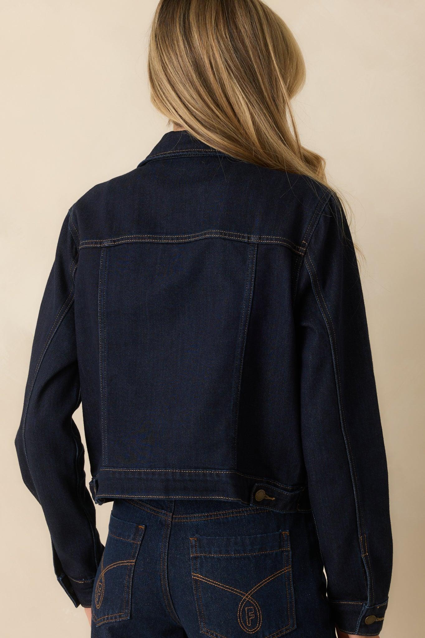 Let’s Get This Straight Dark Wash Denim Cropped Jacket L / Dark Wash Product Image