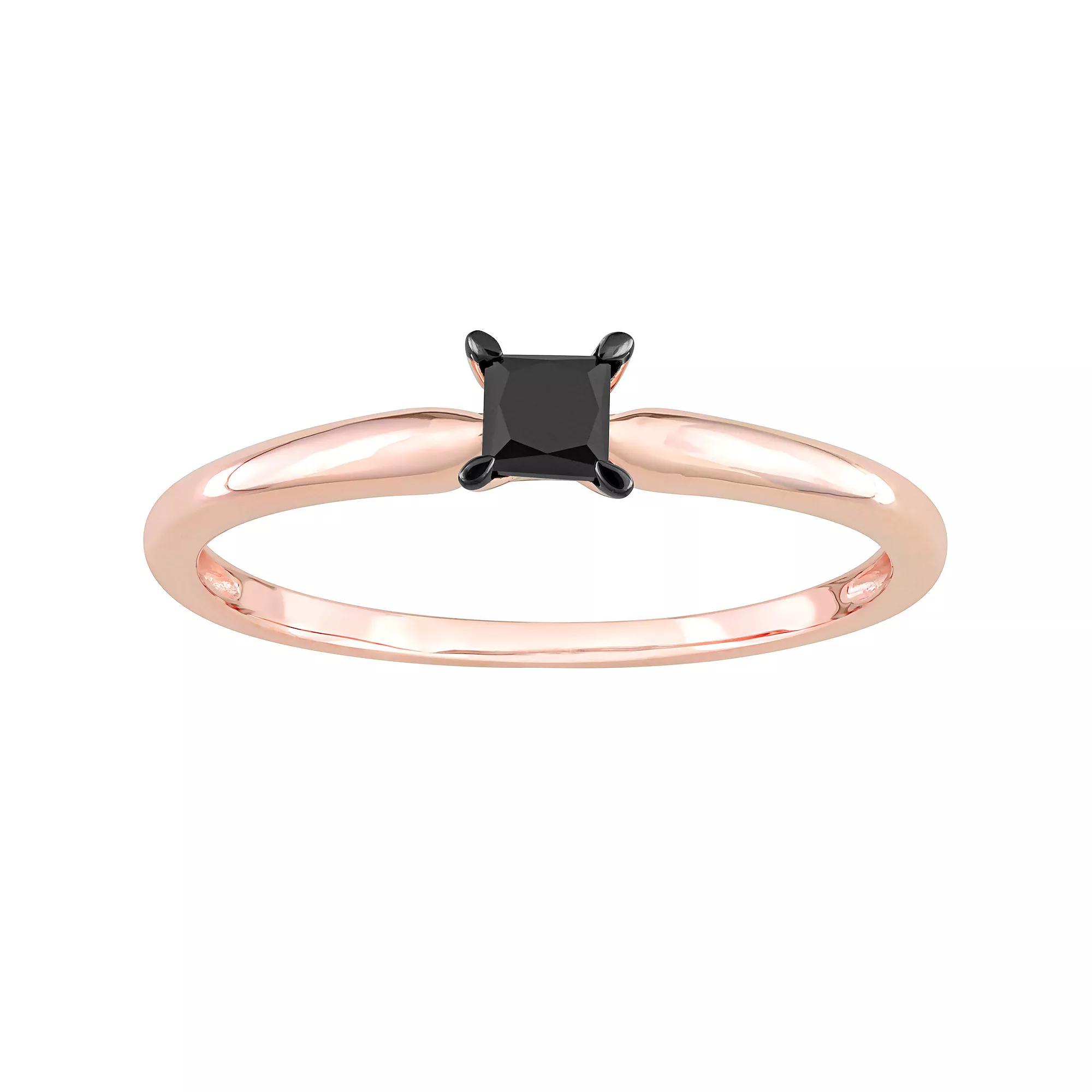 Stella Grace 14k Rose Gold 1/4 Carat T.W. Princess Cut Black Diamond Solitaire Engagement Ring, Women's,  Product Image