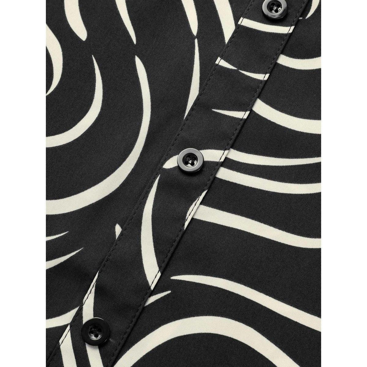 Plus Size BlackFlower Shirt Collar Stripes Button Cuff Sleeve Blouse Women At the Office Elbow-length sleeve Shirt collar Work Blouses BloomChic 14-16/1X Product Image