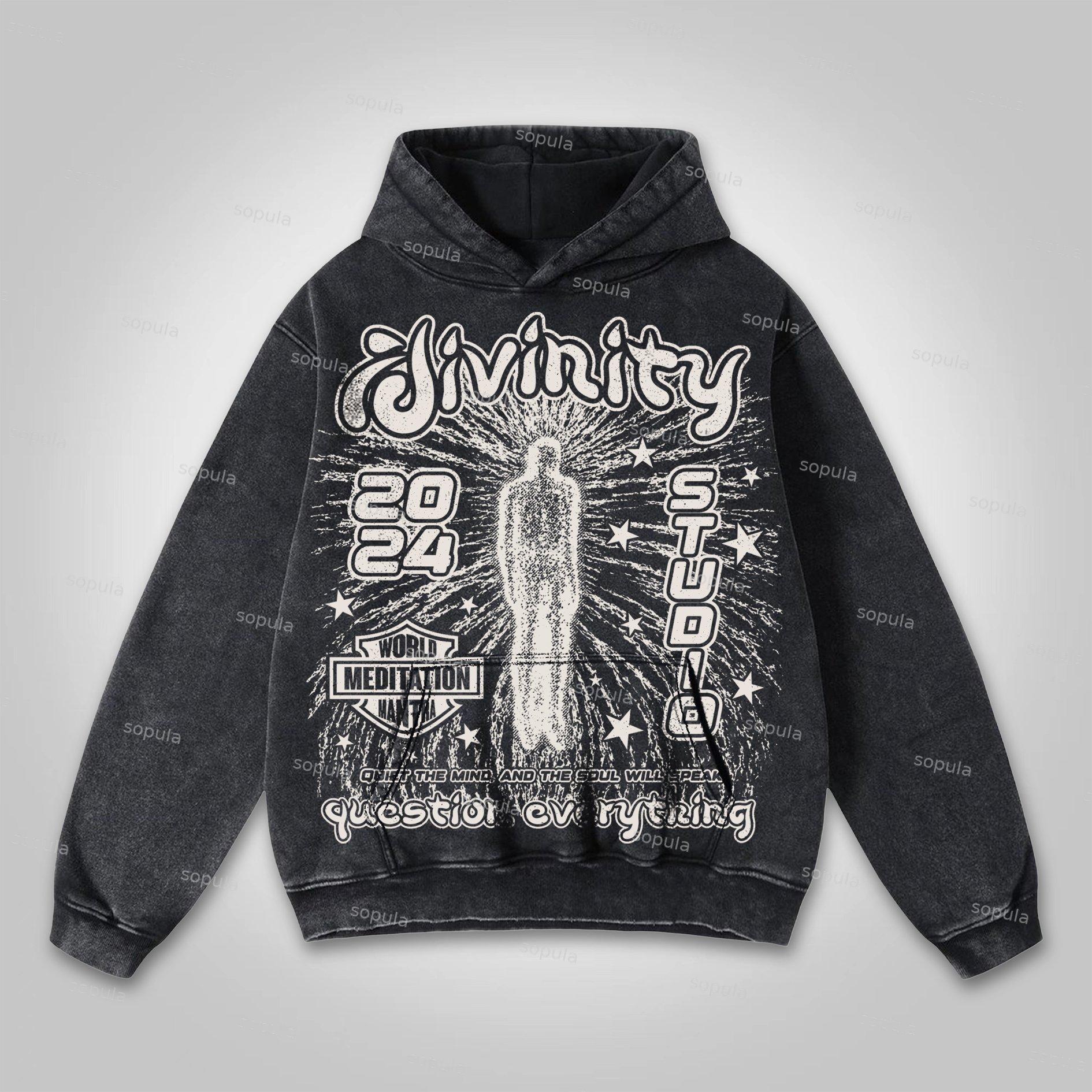 Vintage Angels Descend Graphic Acid Washed Oversized Hoodie Product Image