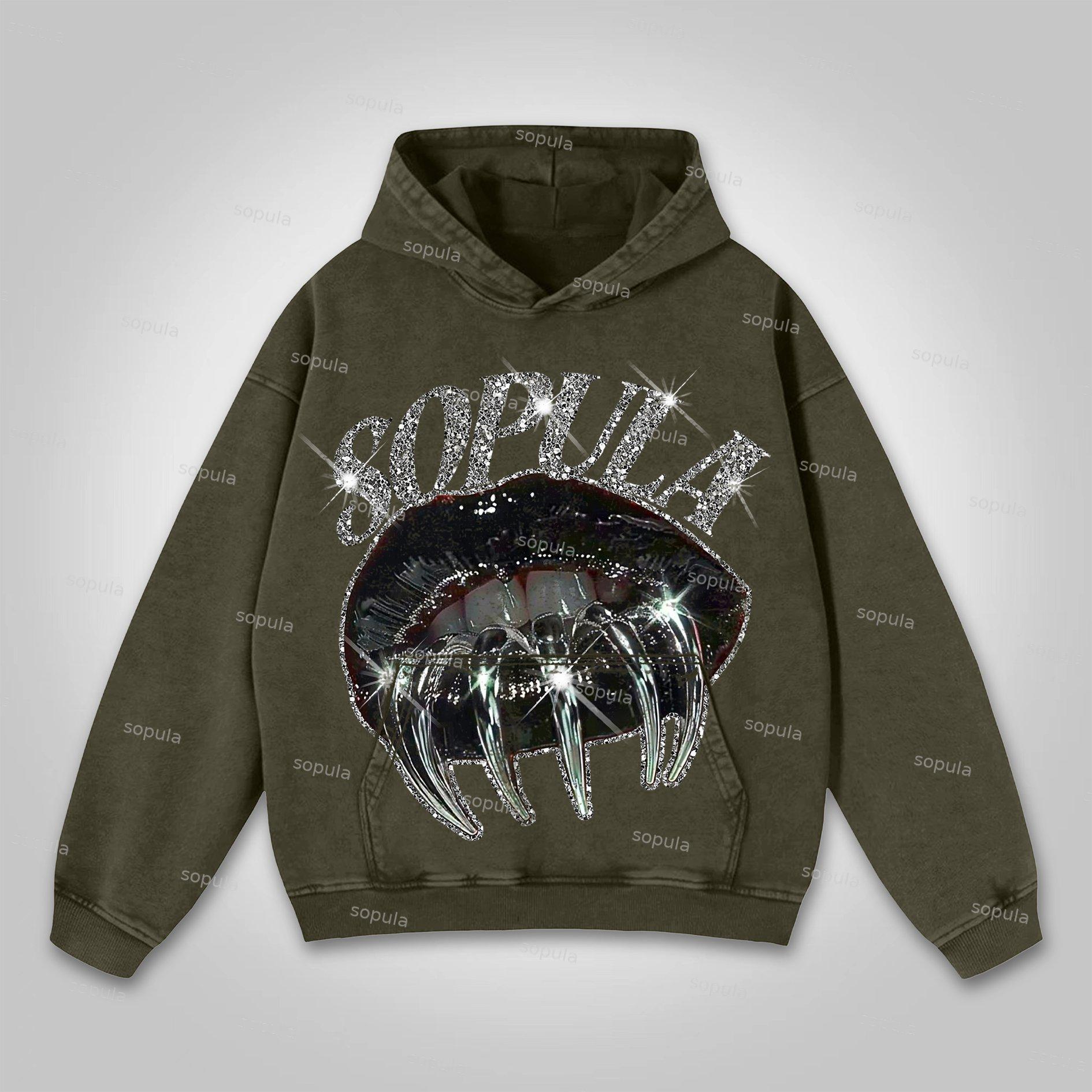 Sopula Claws Shine Lips Graphic Print Washed Hoodie Product Image