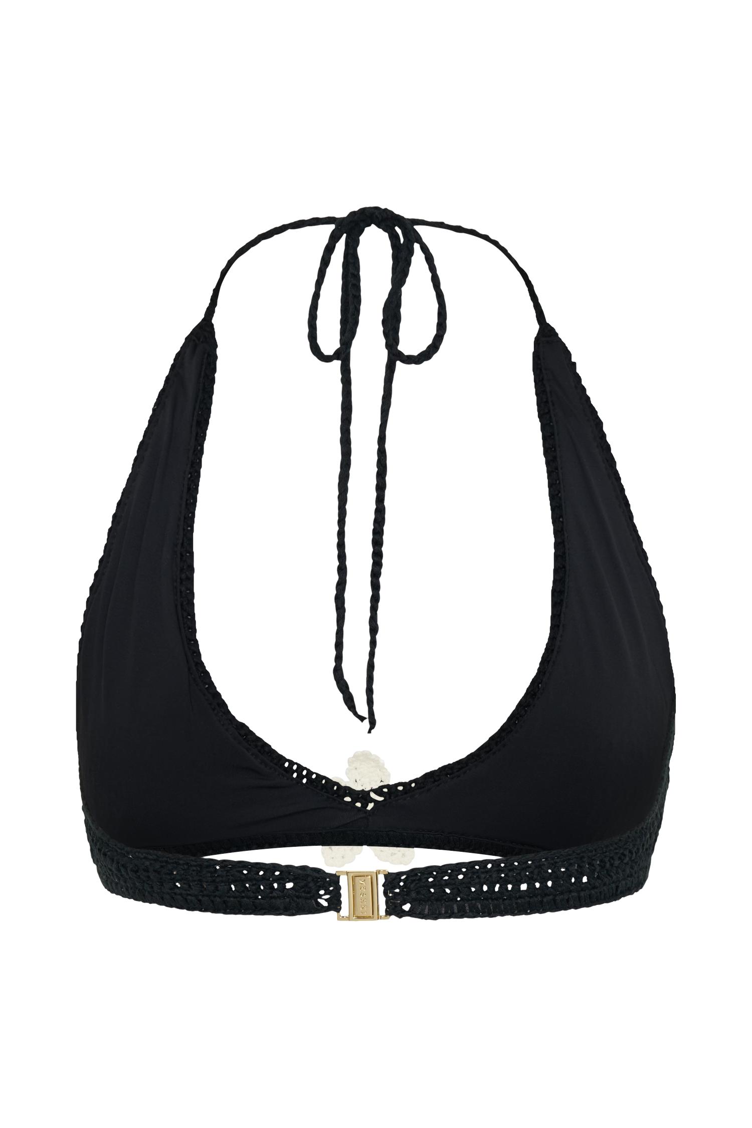 Rhiannon Floral Crochet Halter Bikini Top - Black And White Product Image