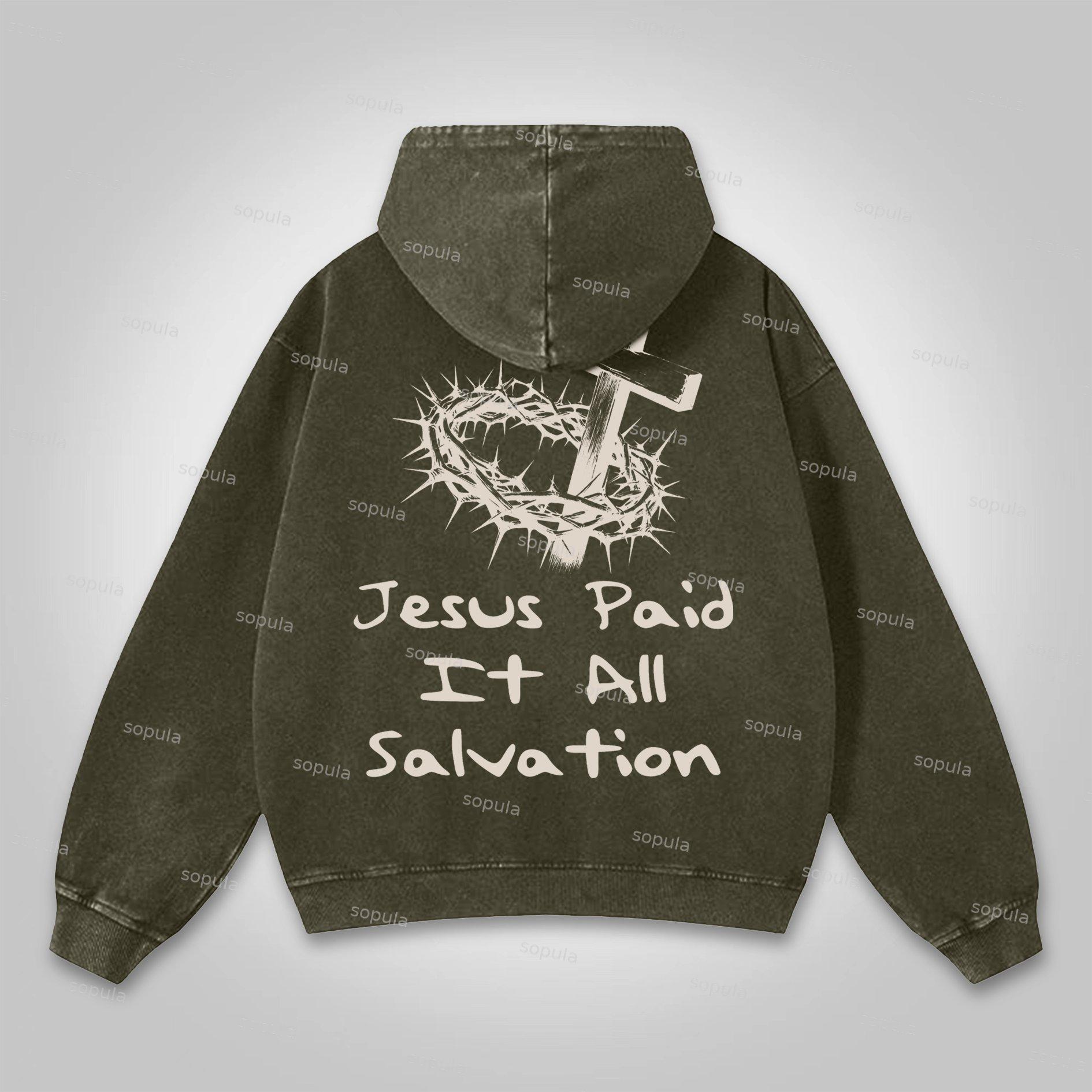 Sopula Jesus Paid It All Salvation Washed Distressed Pocket Hoodie Product Image