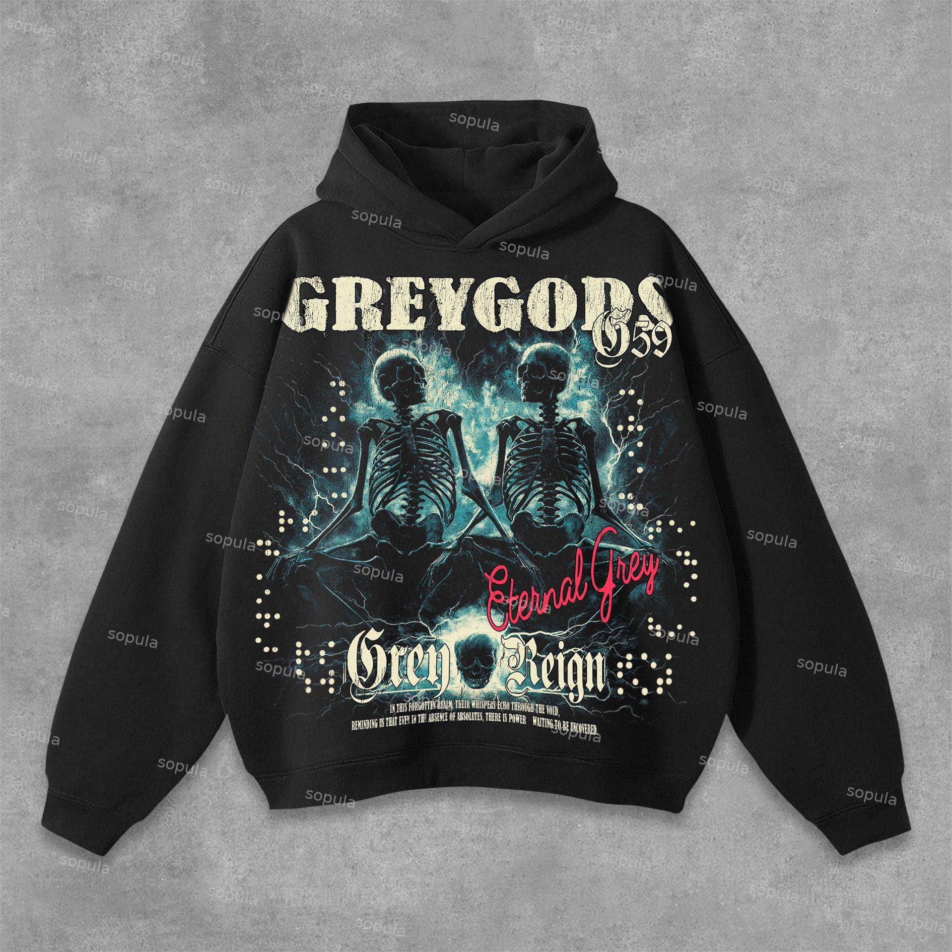 Sopula Greygods Gray Five Nine G59 Skull Graphics Pocketless Hoodie Product Image
