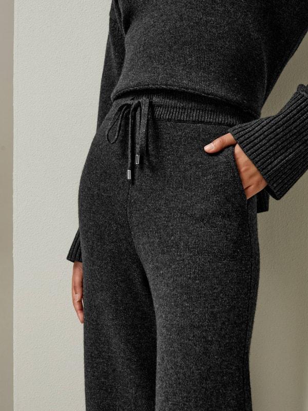 LILYSILK Wool Trousers Women - Dark Gray Wool Cashmere - Comfortable Plain Knit Pattern Trousers M Product Image