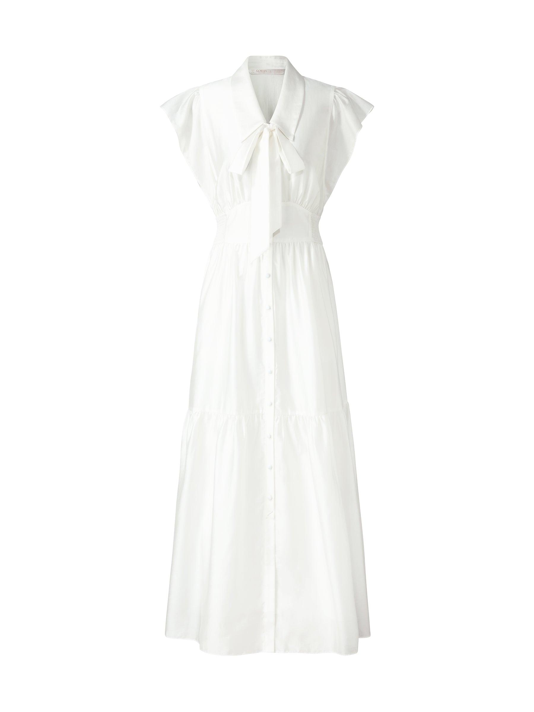 Tencel Blend Women Cap Sleeve Maxi Dress With Ribbon Product Image