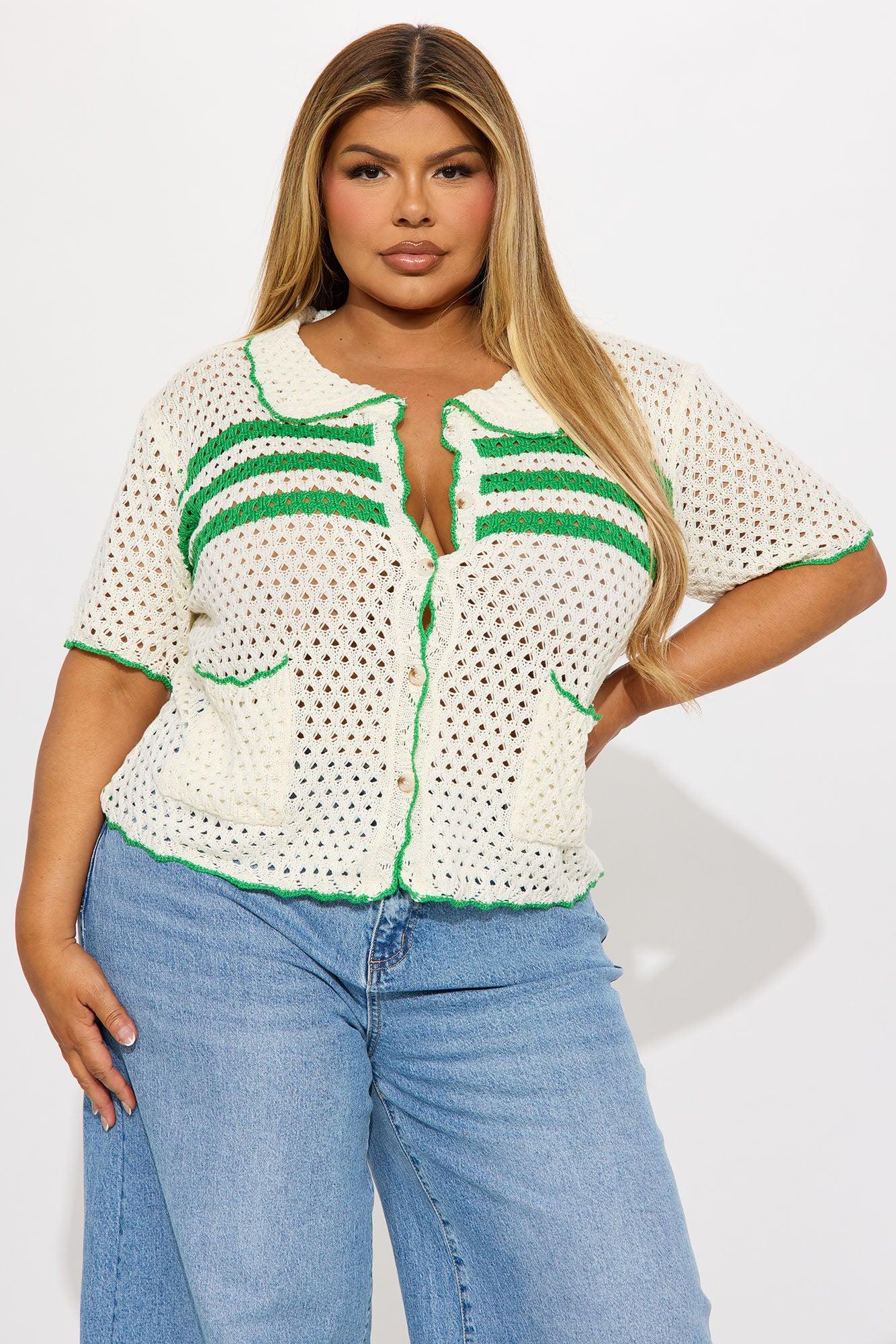 Sunny Walks Crochet Shirt - Green/combo Product Image