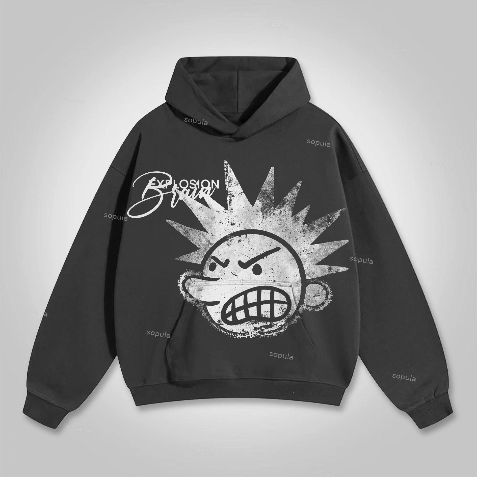 Sopula Casual The Brain Explodes Print Graphic Cotton Pocket Hoodie Product Image