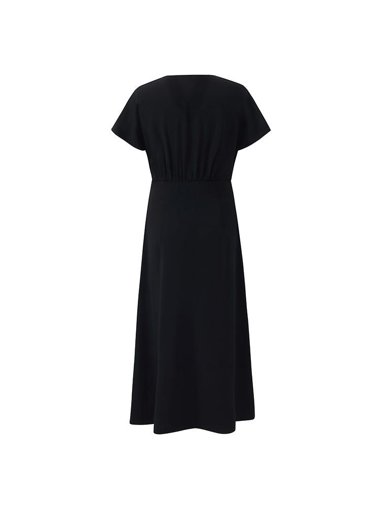 Triacetate V-Neck Ruched Women Midi Dress Product Image