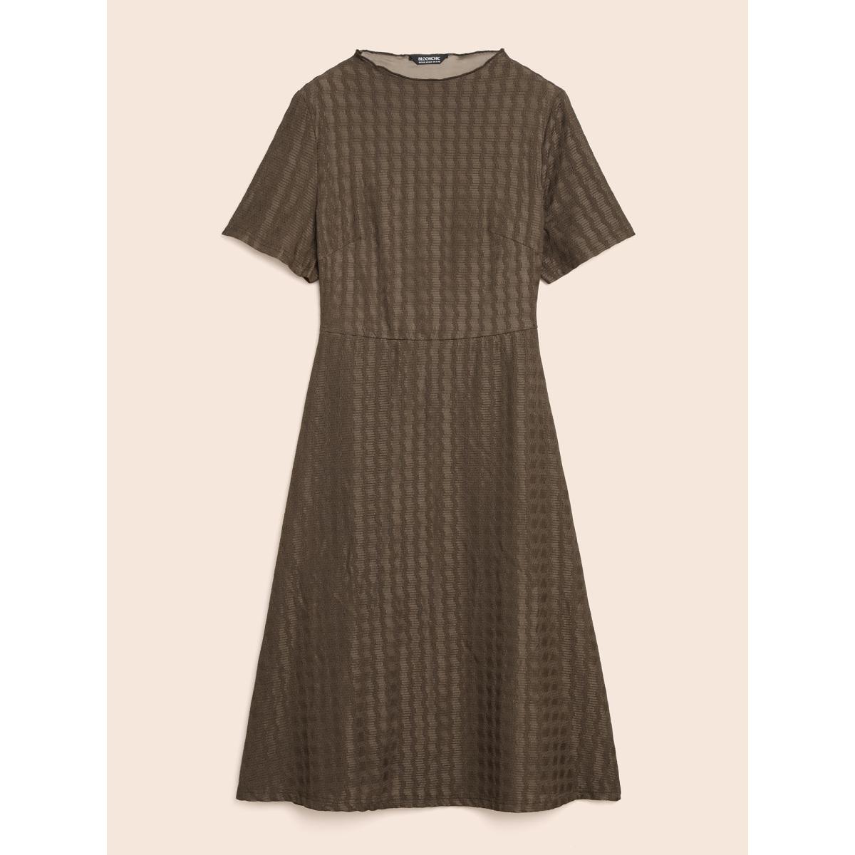 Plus Size Plain Textured Mock Neck Midi Dress DarkBrown Women Resort Texture Mock Neck Short sleeve Curvy BloomChic 28/5X Product Image