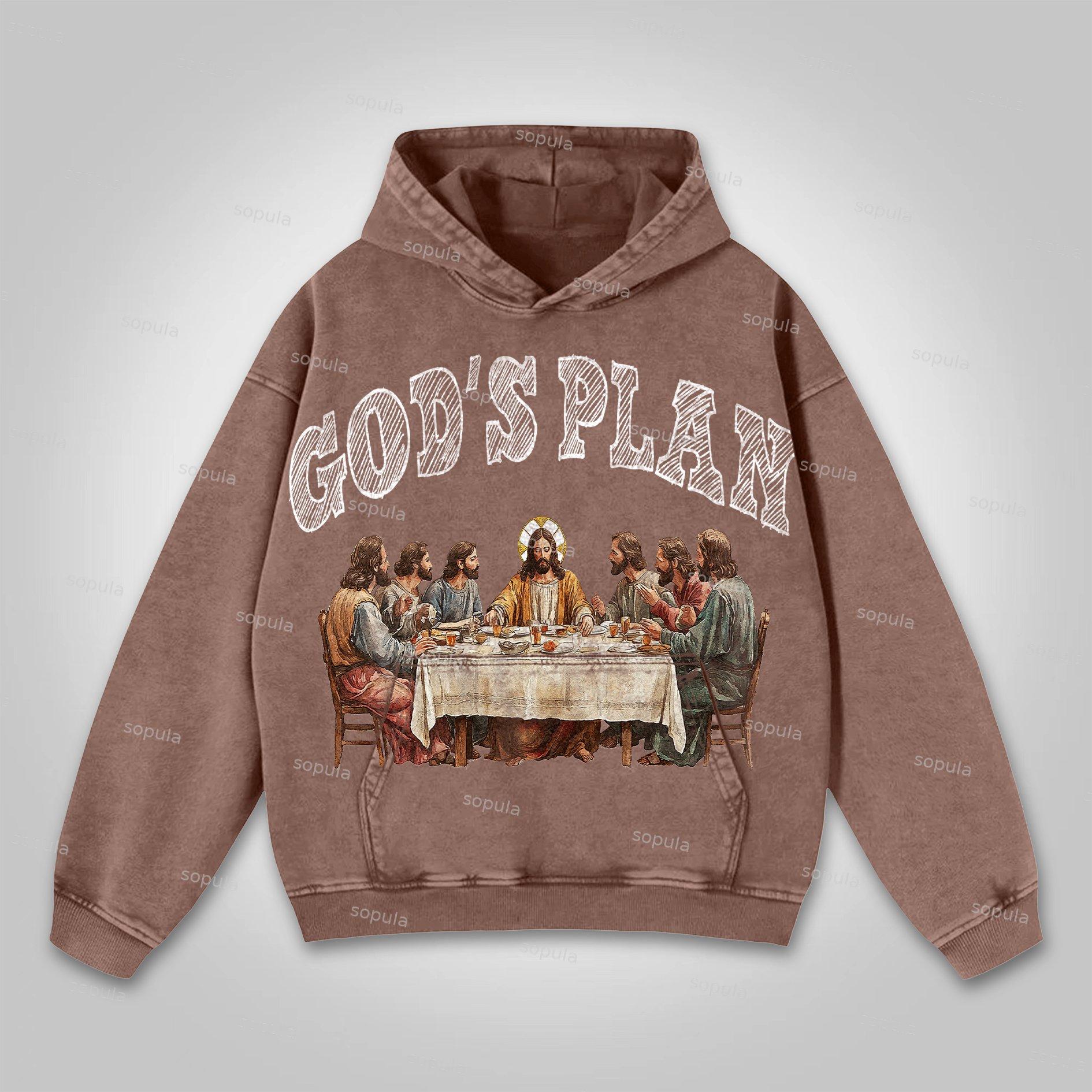 Sopula Vintage God's Plan Faith Graphic Print Washed Hoodie Product Image