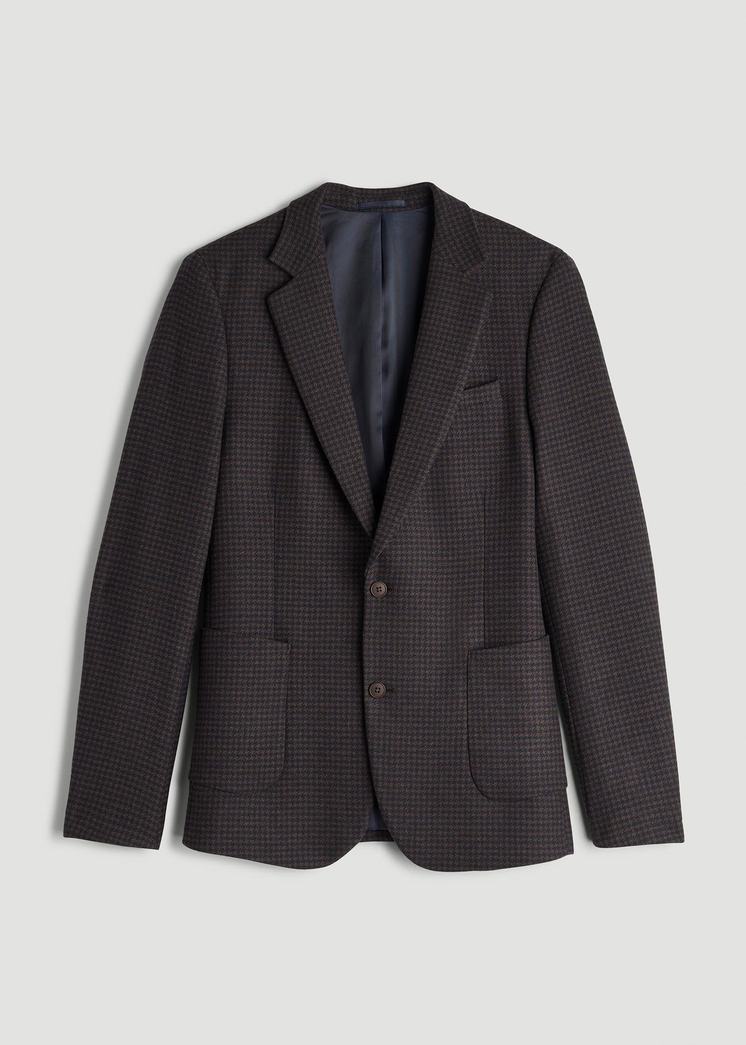 Wool Blend Blazer for Tall Men in Indigo and Brown Houndstooth Male Product Image