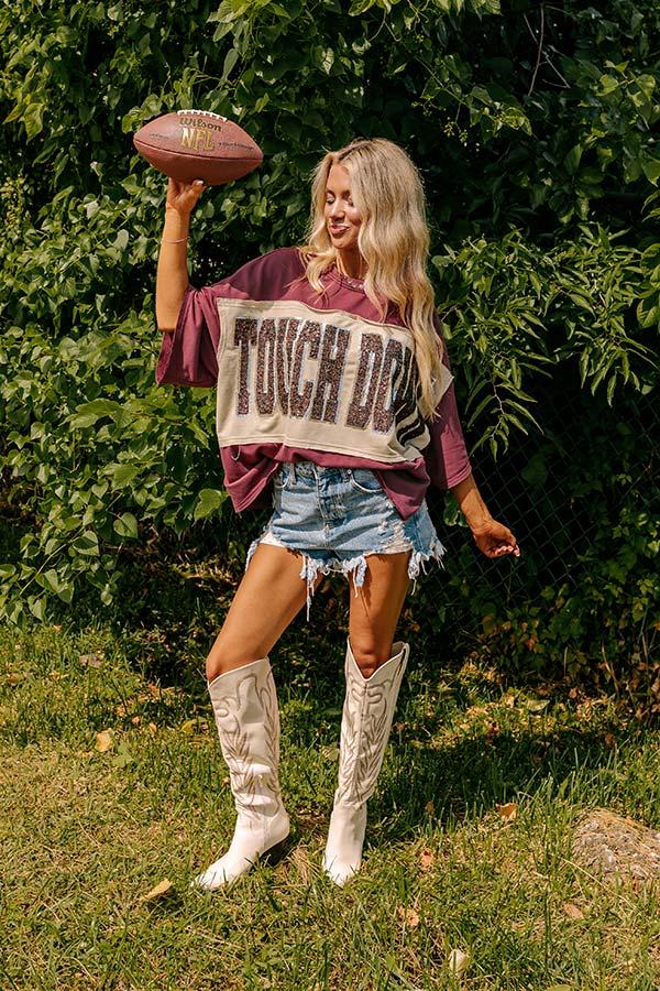 It's a Touch Down Sequin Oversized Tee in Garnet Product Image