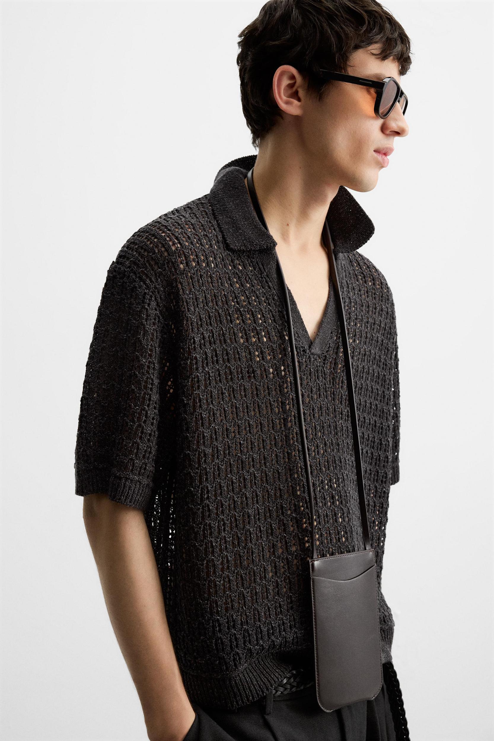 OPEN KNIT POLO SHIRT Product Image