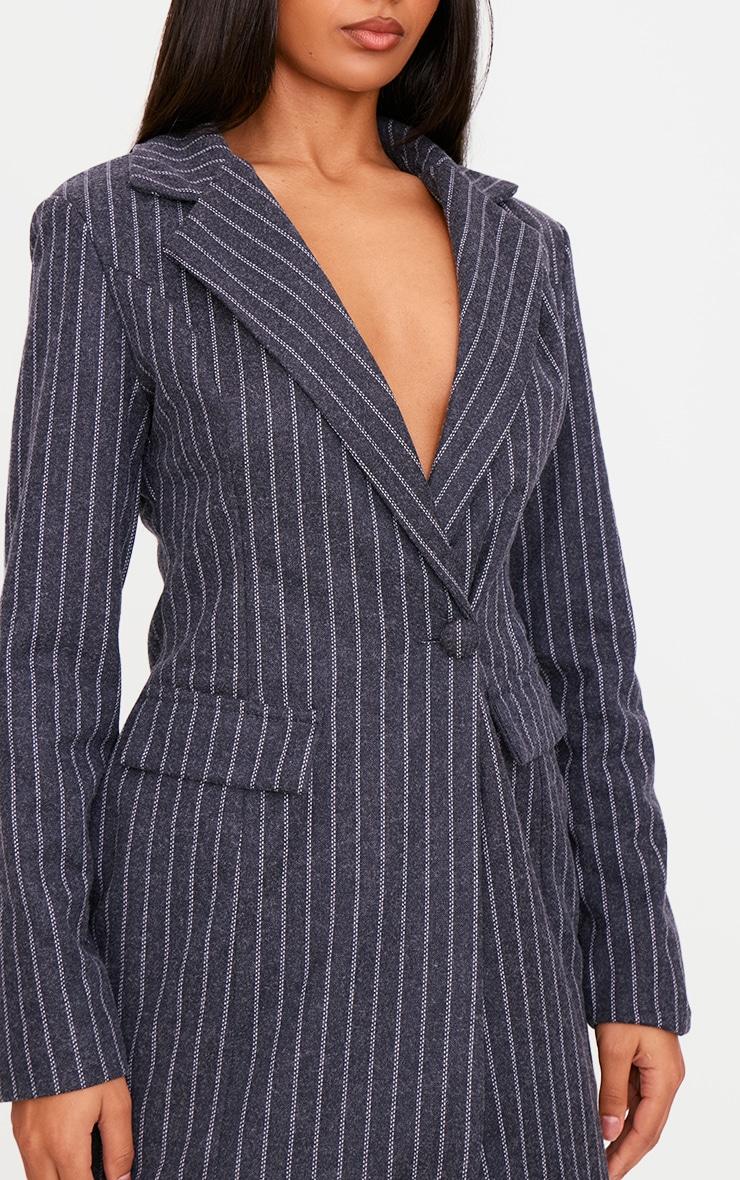 Navy Brushed Woven Pinstripe Cinched Waist Blazer Dress Product Image