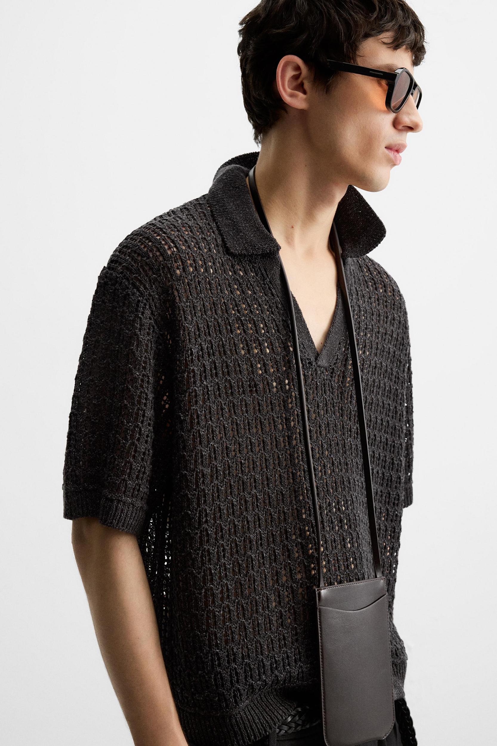 OPEN KNIT POLO SHIRT Product Image