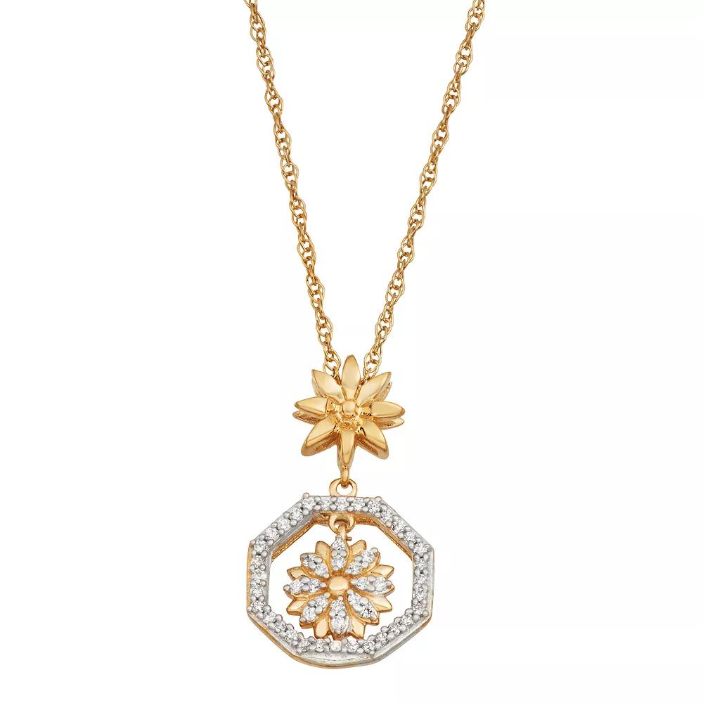 Jewelexcess 14k Gold Over Sterling Silver 1/6 Carat T.W. Diamond Flower Pendant Necklace, Women's, Size: 18", Gold Tone Product Image