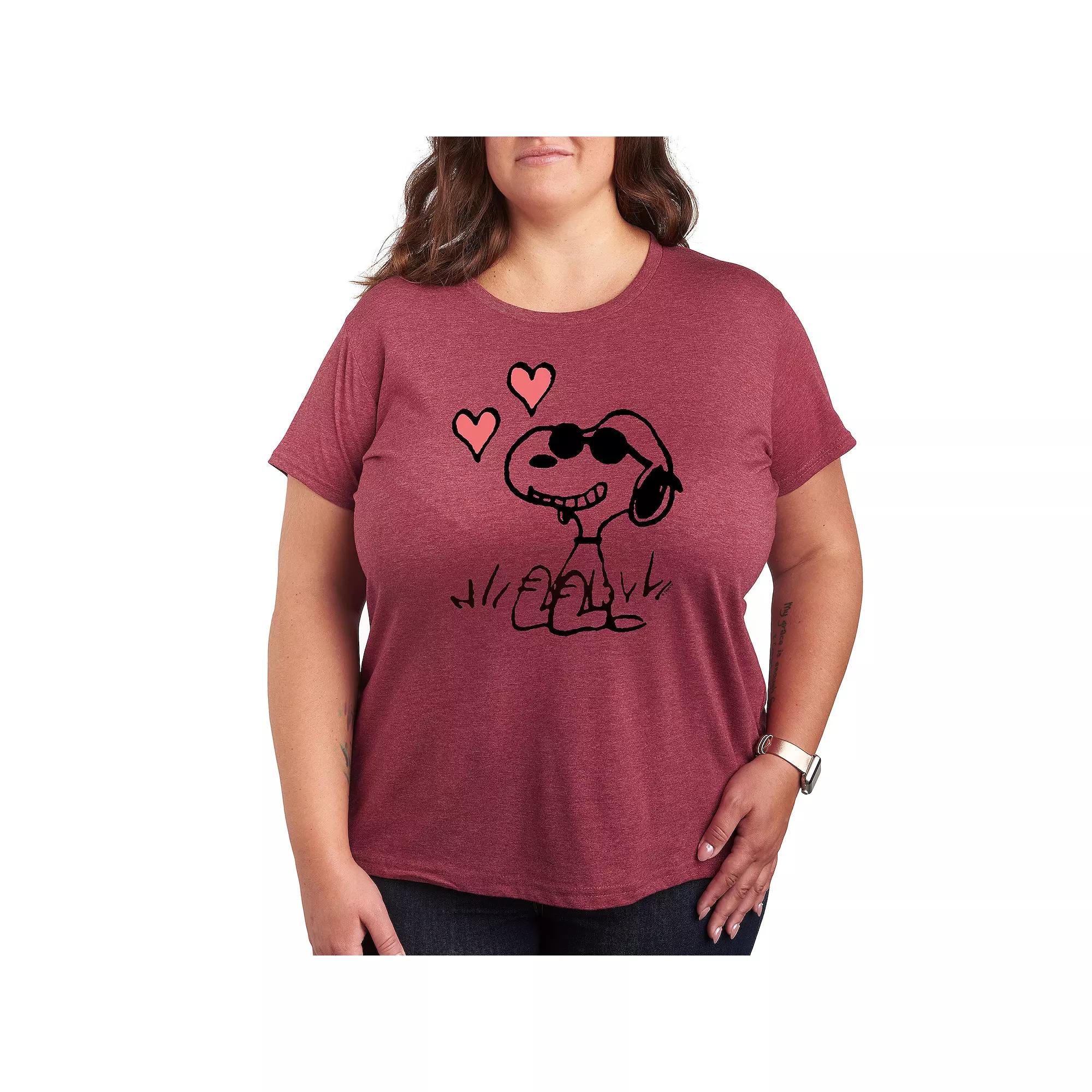 Plus Peanuts Snoopy Joe Cool Sitting Hearts Graphic Tee, Women's,  Product Image