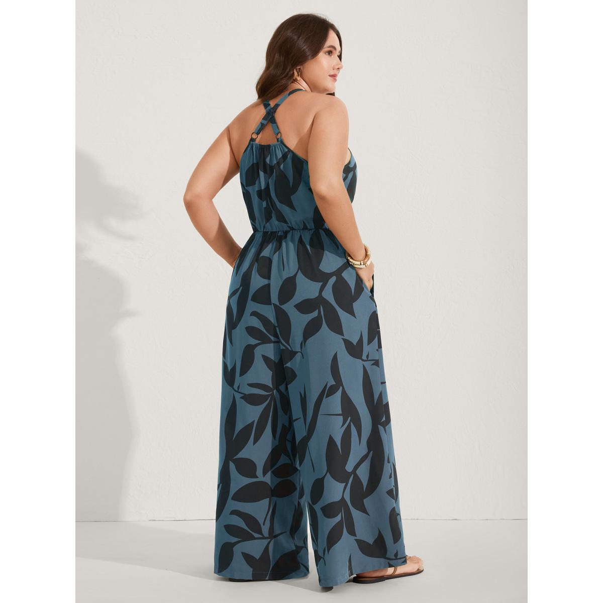 Plus Size Stone Silhouette Floral Print Sweetheart Jumpsuit Women Resort Sleeveless V-neck Vacation Loose Jumpsuits BloomChic 26/4X Product Image