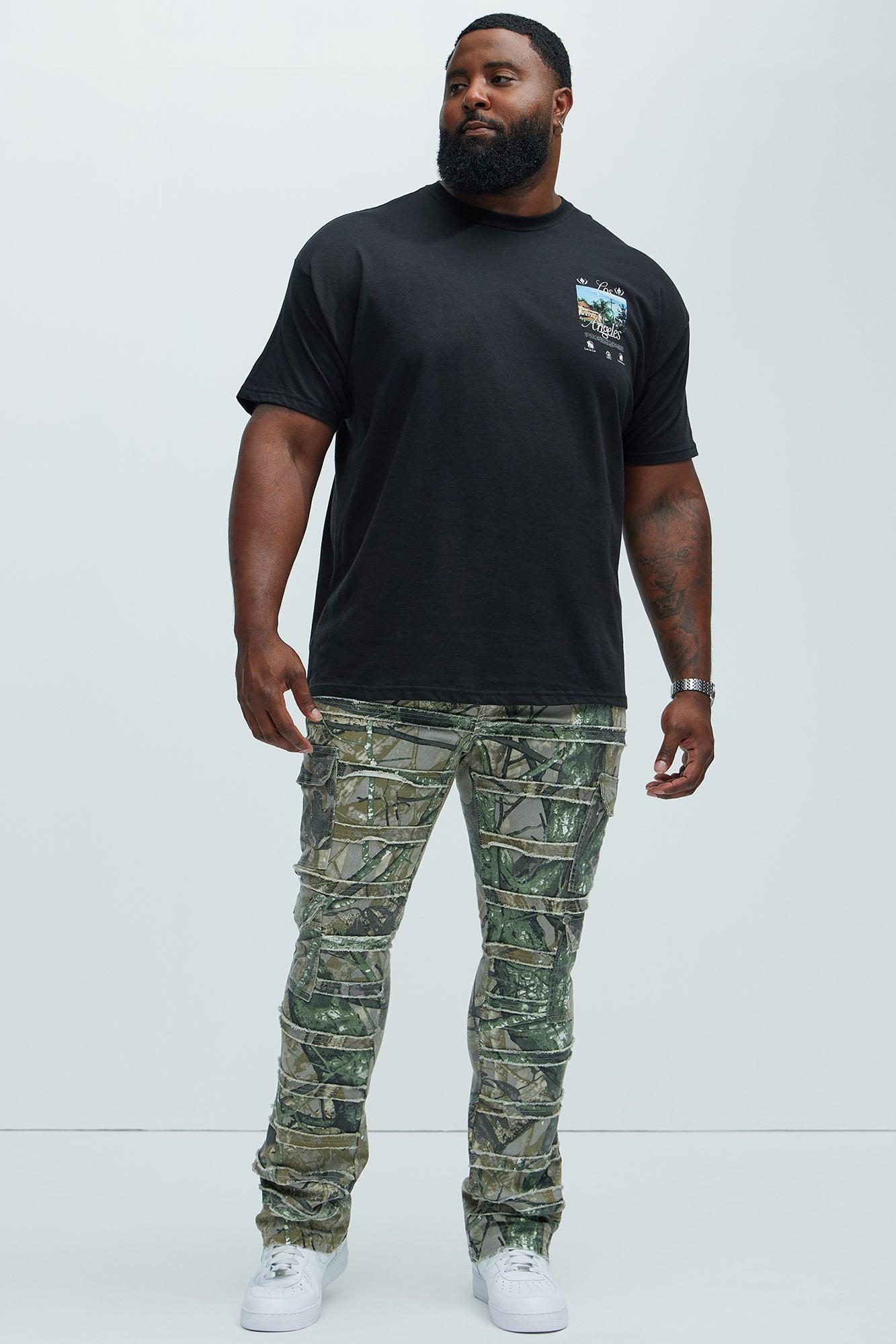 Frayed Panel Me Right Slim Flare Pants - Camouflage Product Image